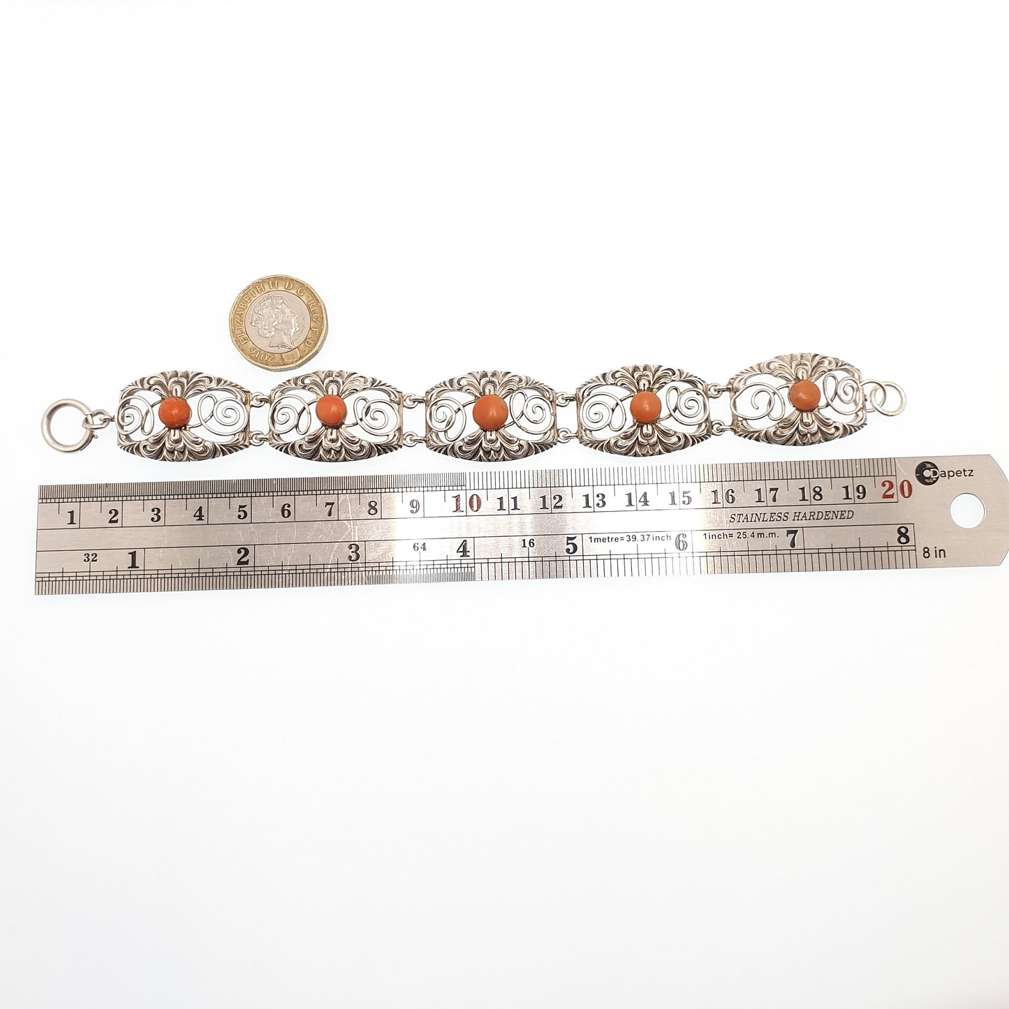 Antique Solid Silver Coral Bracelet Arts & Crafts Victorian 1800s Vintage Genuine Real Red Orange Fine Estate Womens Jewelry Jewellery