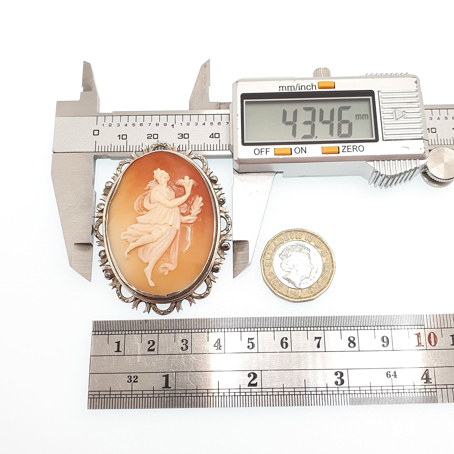 Antique Solid Silver Cameo Brooch Pendant Grace Goddess Holding Bird Necklace Aphrodite Large Big Art Deco Shell Vintage Jewelry Jewellery