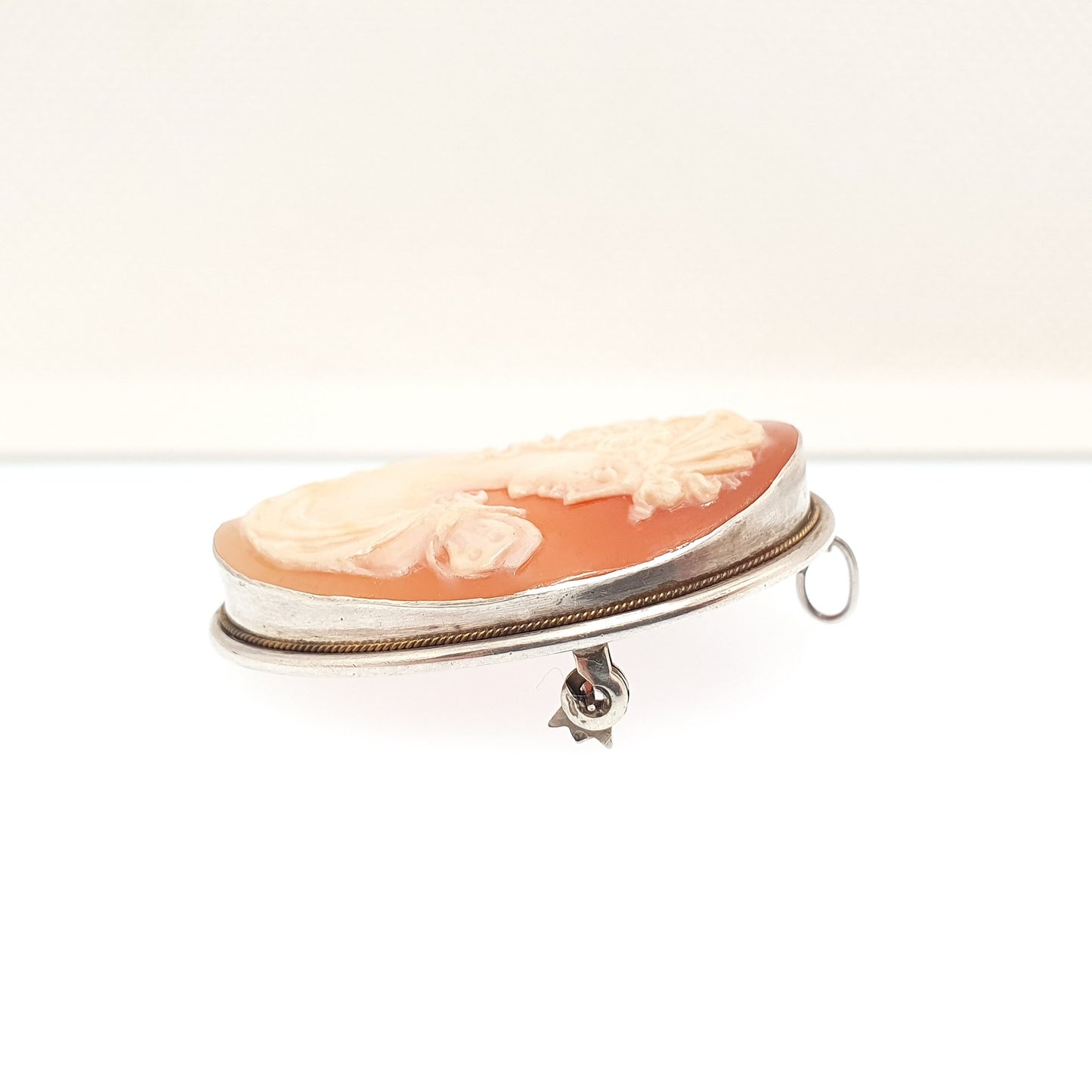 Antique Solid Silver Large Cameo Pendant Brooch Pin Genuine Shell Necklace Big Chunky Oval Handmade Italian Womens Jewelry Jewellery