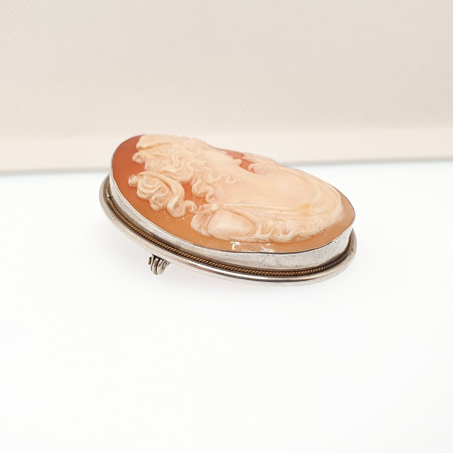 Antique Solid Silver Large Cameo Pendant Brooch Pin Genuine Shell Necklace Big Chunky Oval Handmade Italian Womens Jewelry Jewellery