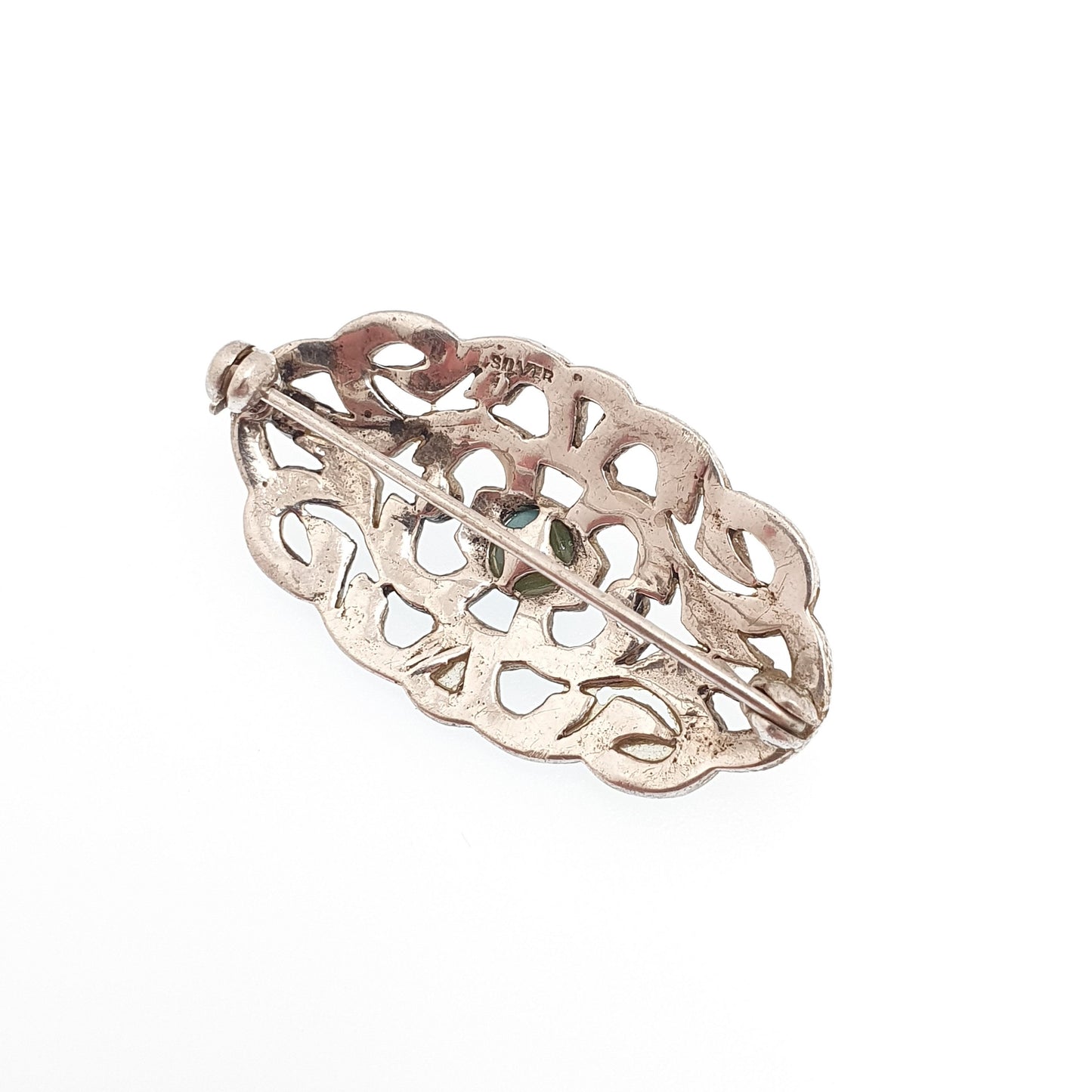 Antique Solid Silver Diamond Paste Brooch Turquoise Glass Centre Art Deco Pin Forget Me Not Turquoise Vintage Fine Sparkly Womens Jewelry