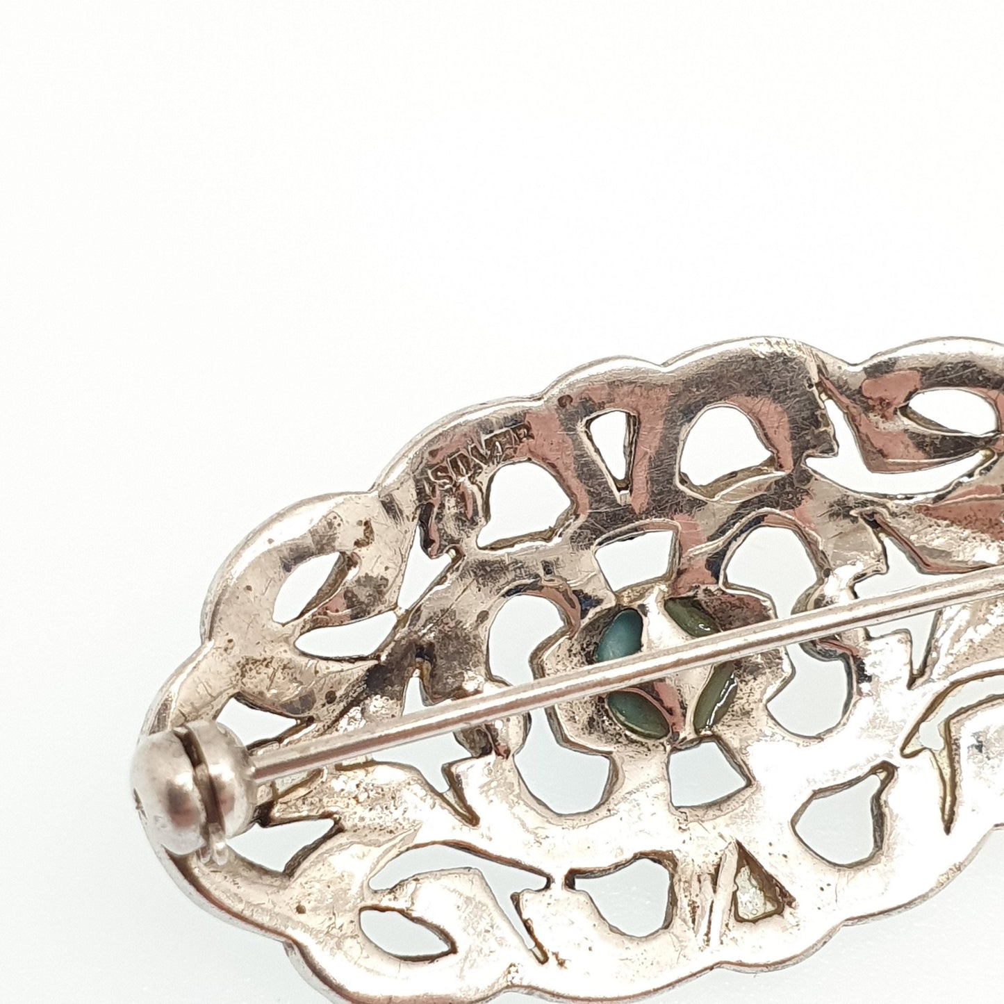 Antique Solid Silver Diamond Paste Brooch Turquoise Glass Centre Art Deco Pin Forget Me Not Turquoise Vintage Fine Sparkly Womens Jewelry