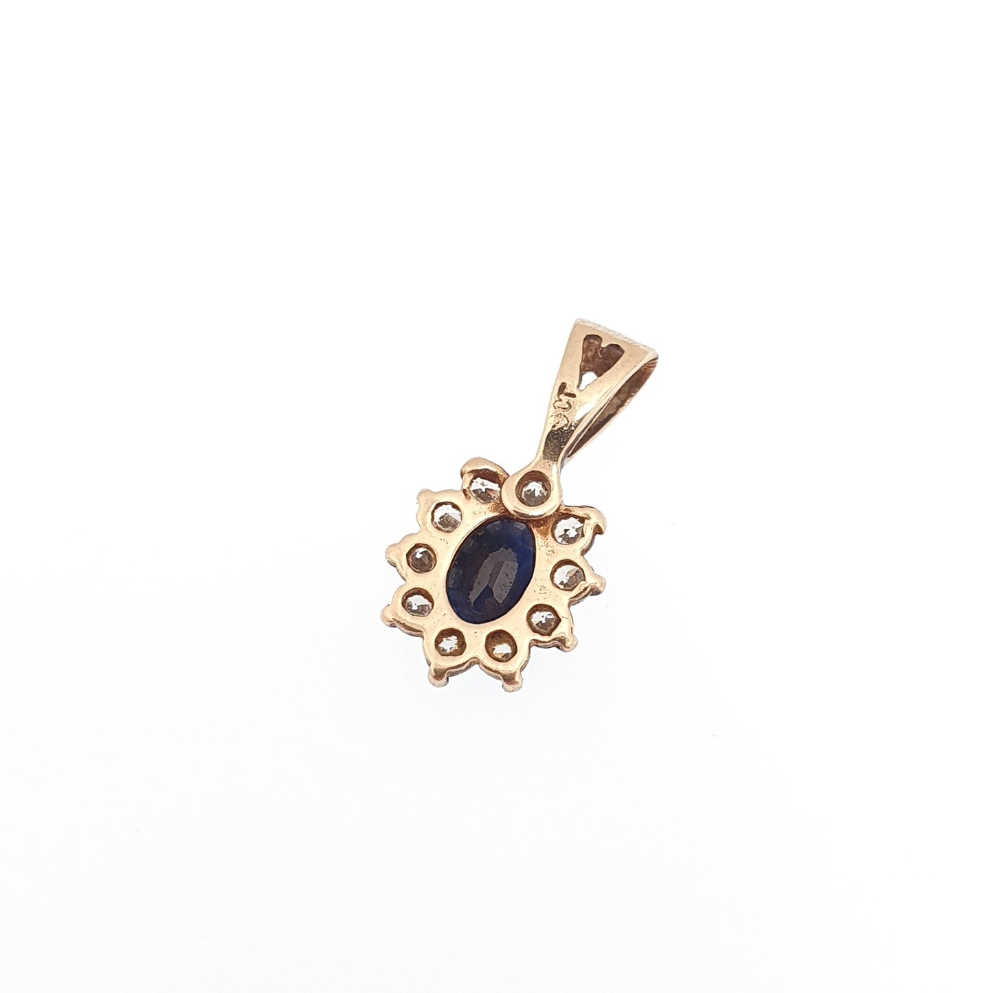Vintage 9ct Gold Sapphire Pendant CZ Cluster Solid 375 9k Real Gemstone Marquise Necklace Halo Fine Retro Ladies Womens Jewelry Jewellery