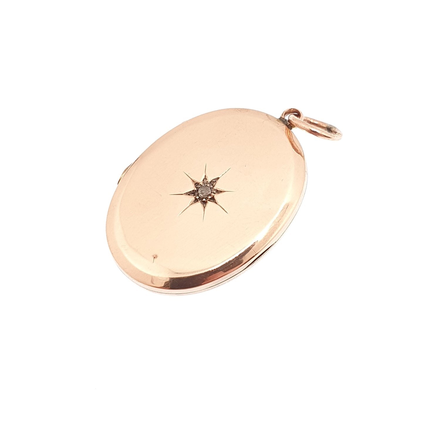 Antique 9ct 9k Rose Gold Diamond Locket Pendant Star Engraved Oval Solid 375 Fine Estate Back & Front Necklace Jewelry Womens Jewellery
