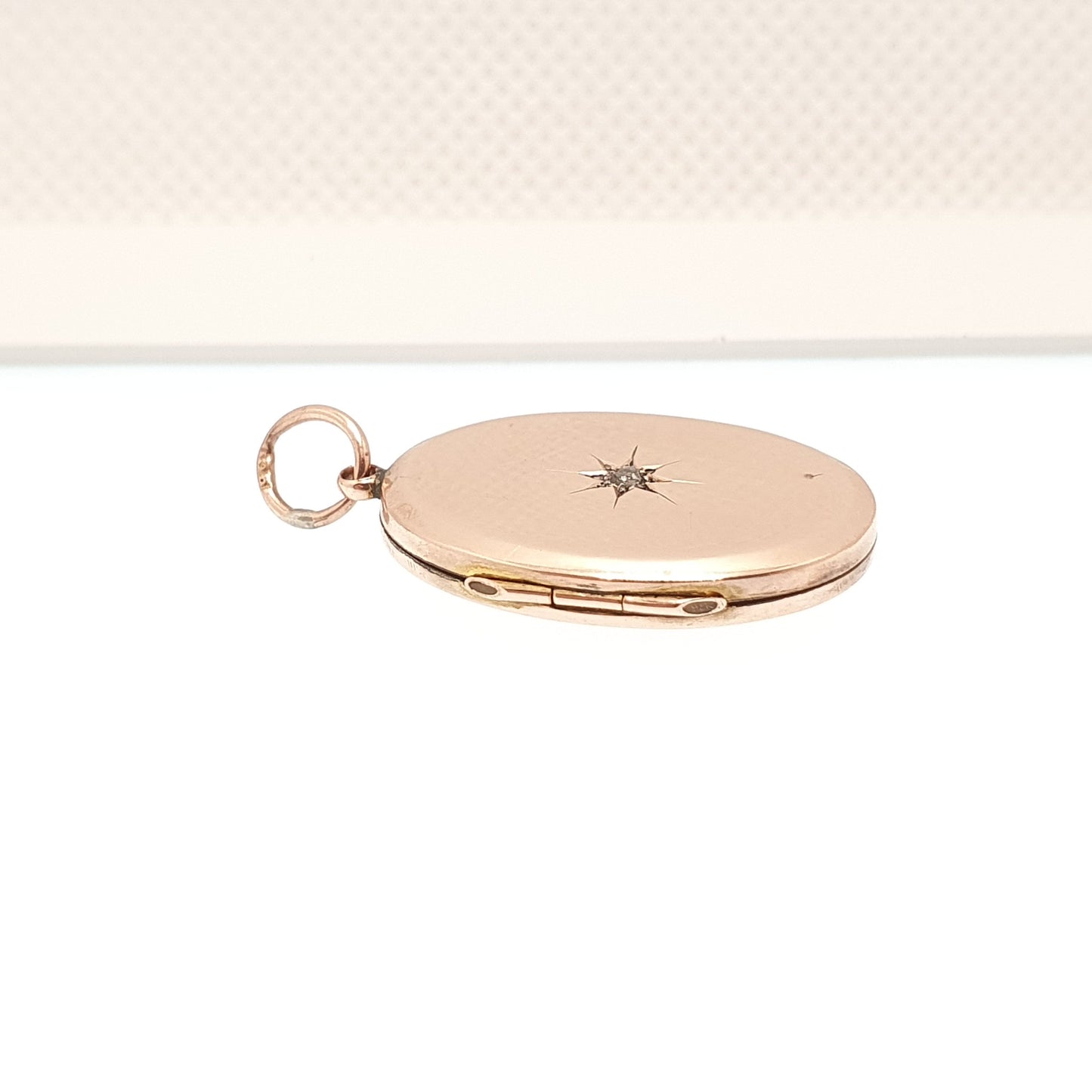 Antique 9ct 9k Rose Gold Diamond Locket Pendant Star Engraved Oval Solid 375 Fine Estate Back & Front Necklace Jewelry Womens Jewellery