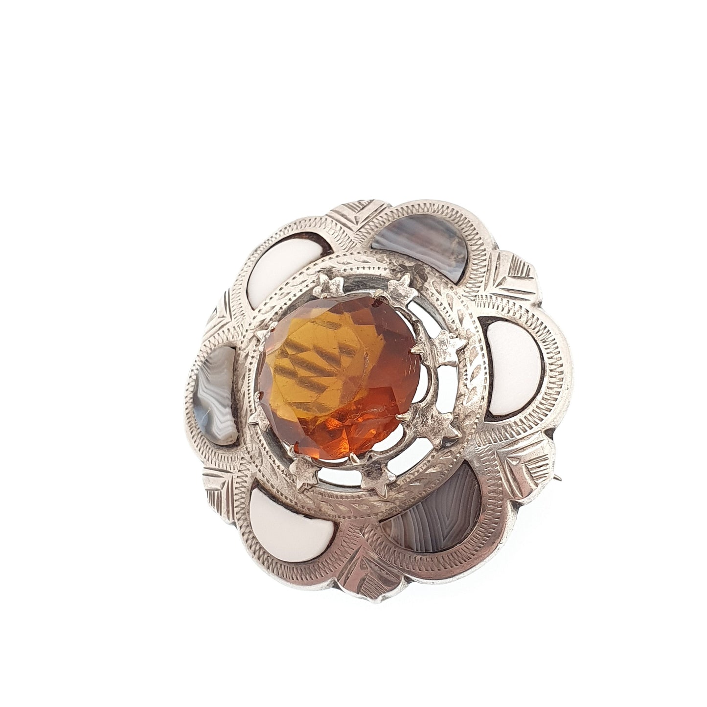 Antique Sterling Silver Scottish Brooch Citrine Paste Blue Lace Agate Victorian Cairngorm Solid 925 Vintage Celtic Womens Jewelry Jewellery