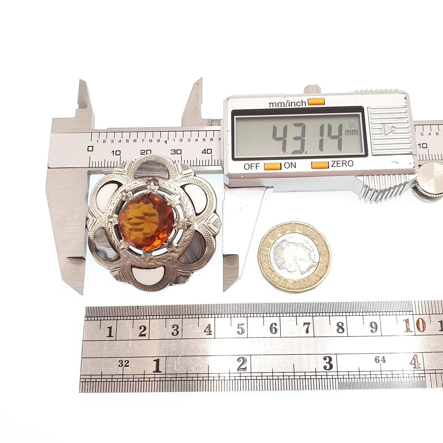 Antique Sterling Silver Scottish Brooch Citrine Paste Blue Lace Agate Victorian Cairngorm Solid 925 Vintage Celtic Womens Jewelry Jewellery