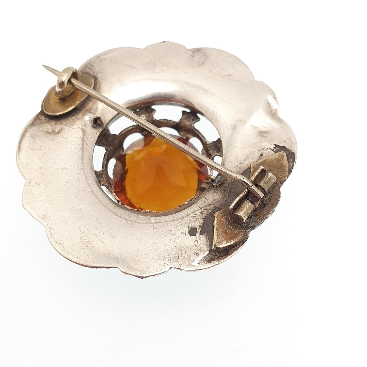 Antique Sterling Silver Scottish Brooch Citrine Paste Blue Lace Agate Victorian Cairngorm Solid 925 Vintage Celtic Womens Jewelry Jewellery