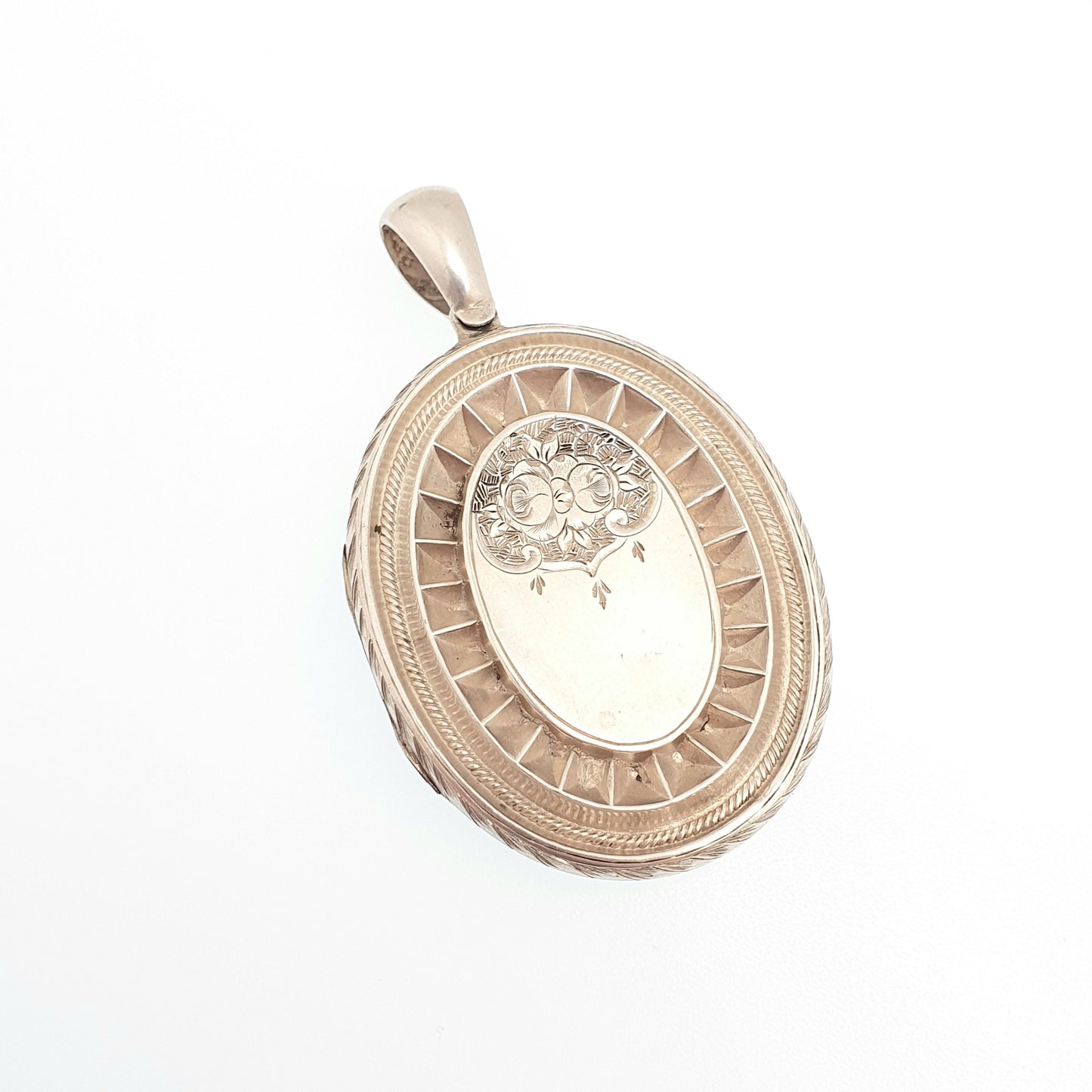 Antique Locket Solid Silver Victorian Large Big Vintage Geometric Stepped Hand Engraved Necklace Pendant Picture Photo Jewellery Jewelry