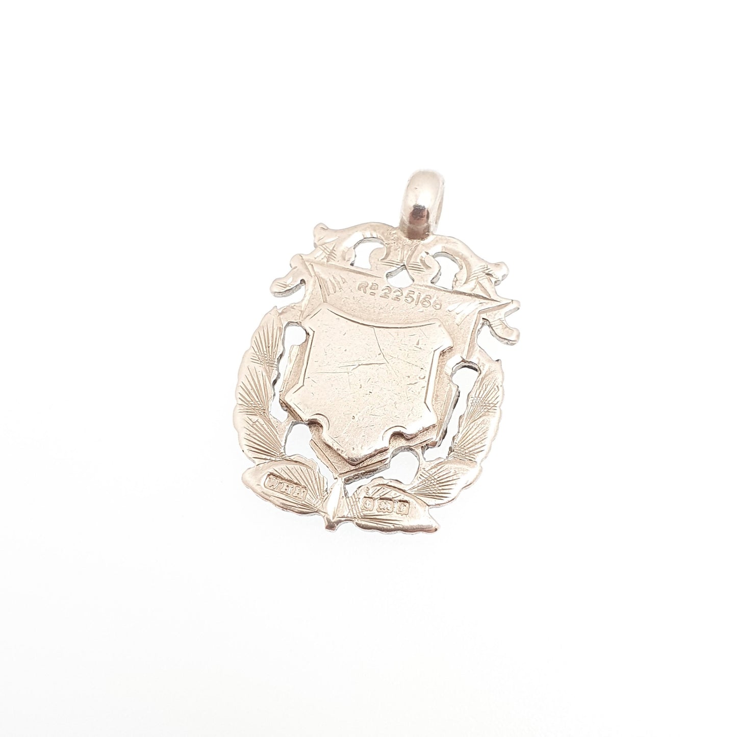 Antique Sterling Silver Shield Fob Pendant Rose Gold Albert Chain 1905 Hallmarked Necklace Big Large Pocket Watch Necklace Jewelry Jewellery