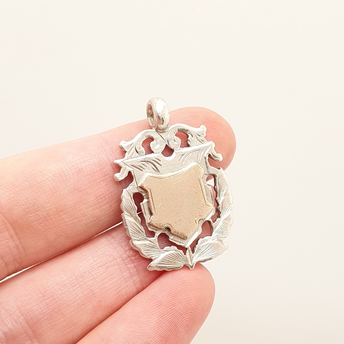 Antique Sterling Silver Shield Fob Pendant Rose Gold Albert Chain 1905 Hallmarked Necklace Big Large Pocket Watch Necklace Jewelry Jewellery