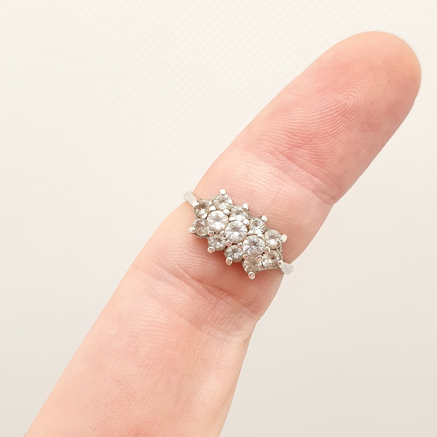 RESERVED/SOLD DON Antique 9ct Gold White Spinel Ring Sterling Silver Setting Solid 9k 375 Cluster Gemstone Diamond Style Vintage Womens