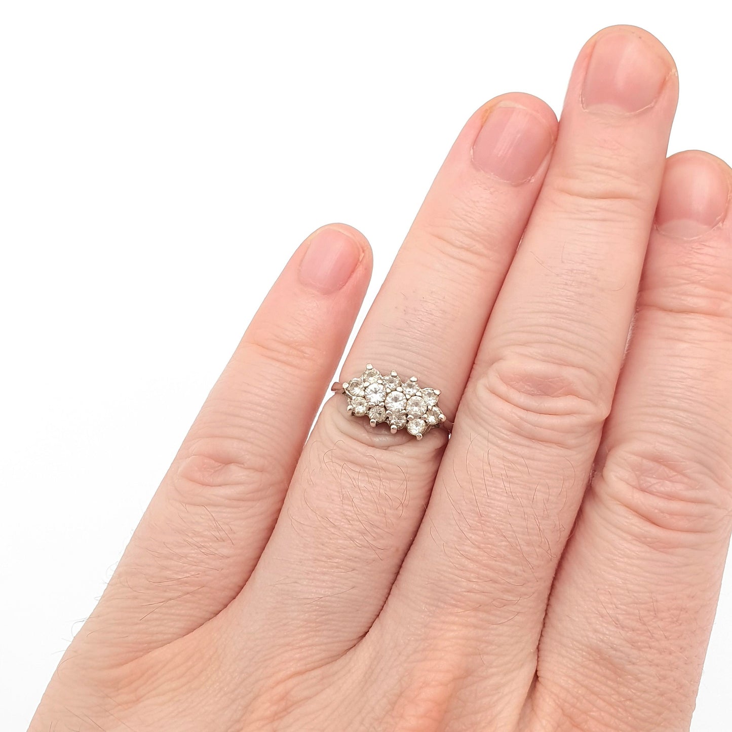 RESERVED/SOLD DON Antique 9ct Gold White Spinel Ring Sterling Silver Setting Solid 9k 375 Cluster Gemstone Diamond Style Vintage Womens
