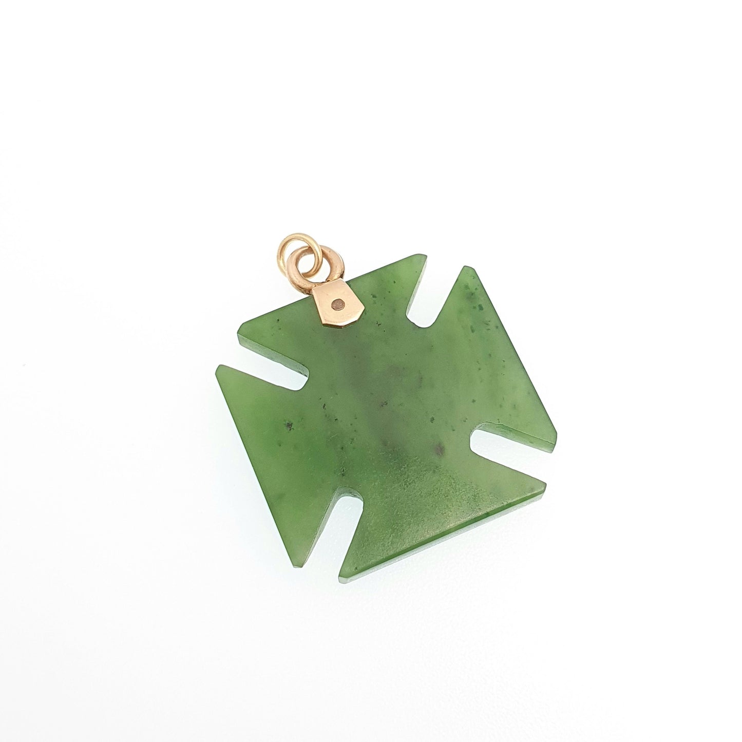 Antique 9ct Gold New Zealand Jade Maltese Cross Necklace Pendant Maori Nephrite Solid 375 9k Victorian Estate Vintage Jewellery Jewelry