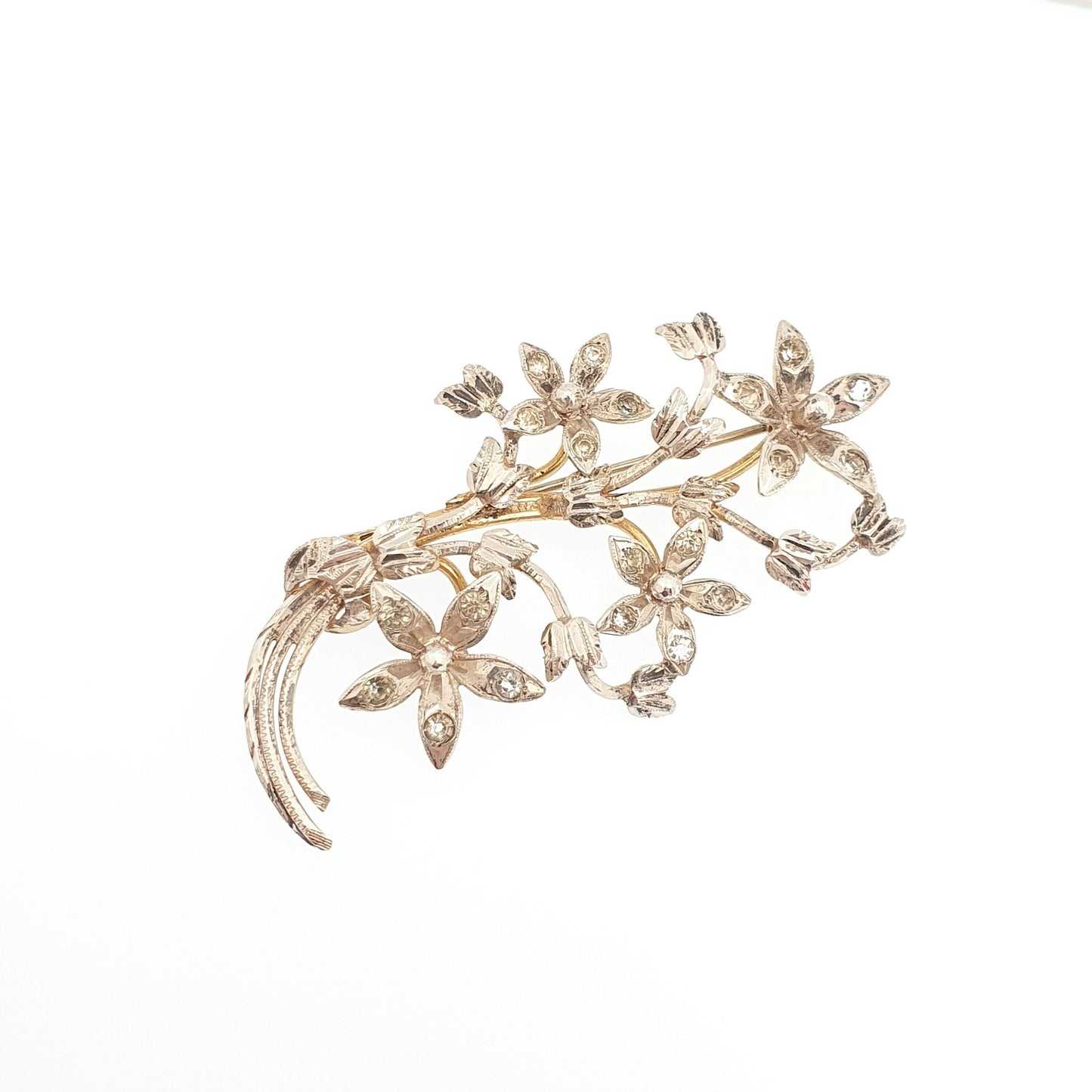 Antique Diamond Paste Flower Sterling Silver Brooch Pin Large Art Deco Solid 925 Fine Estate Daisy Sparkly Retro Womens Jewelry Jewellery
