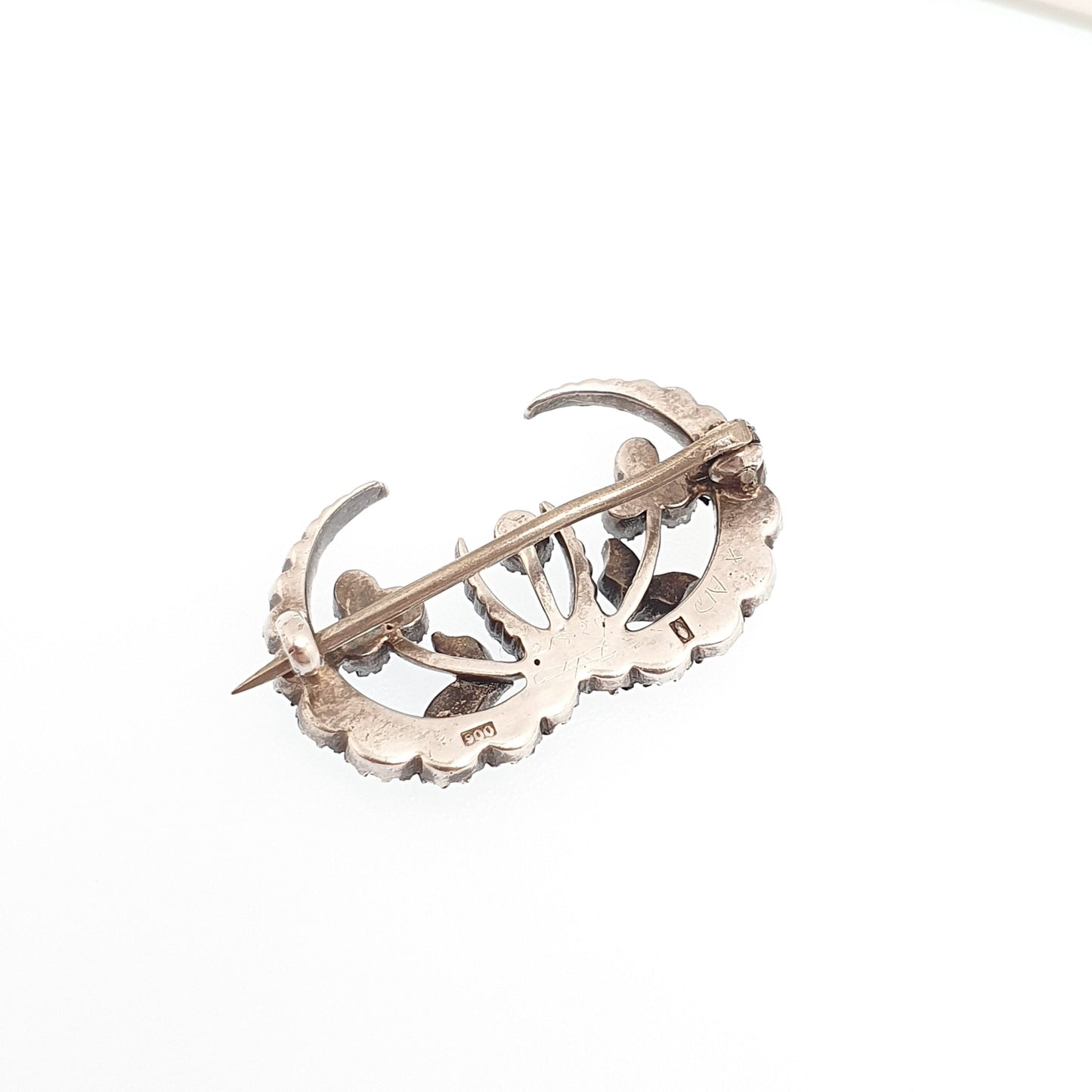 Antique Victorian Crescent Moon Solid Silver Brooch Diamond Paste Parisian Diamond Company Double Moons Vintage 1900s Jewelry Jewellery