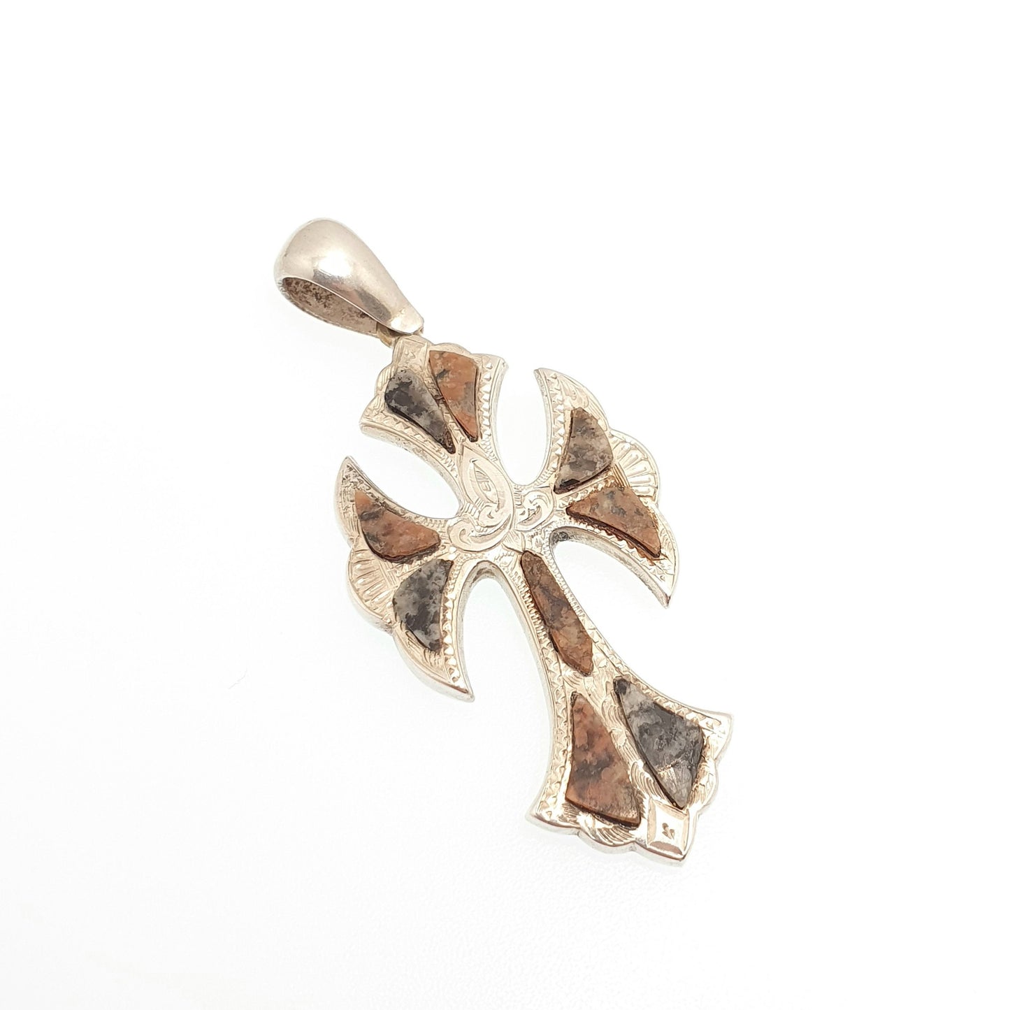 Antique Victorian Solid Silver Jasper Cross Necklace Pendant Scottish Crucifix Speckled Agate Big Large Vintage Jewelry Jewellery Womens