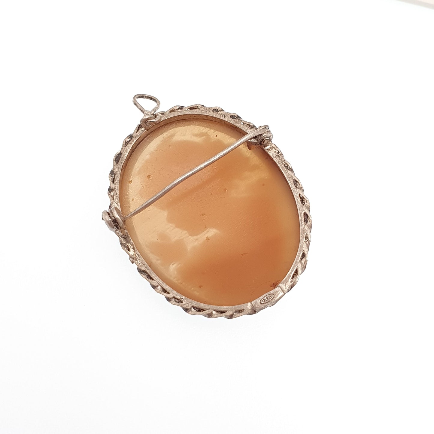 Vintage Sterling Silver Cameo Pendant Brooch Woman With Bird Genuine Shell 1970s Necklace Oval 925 Italian Womens Jewelry Jewellery