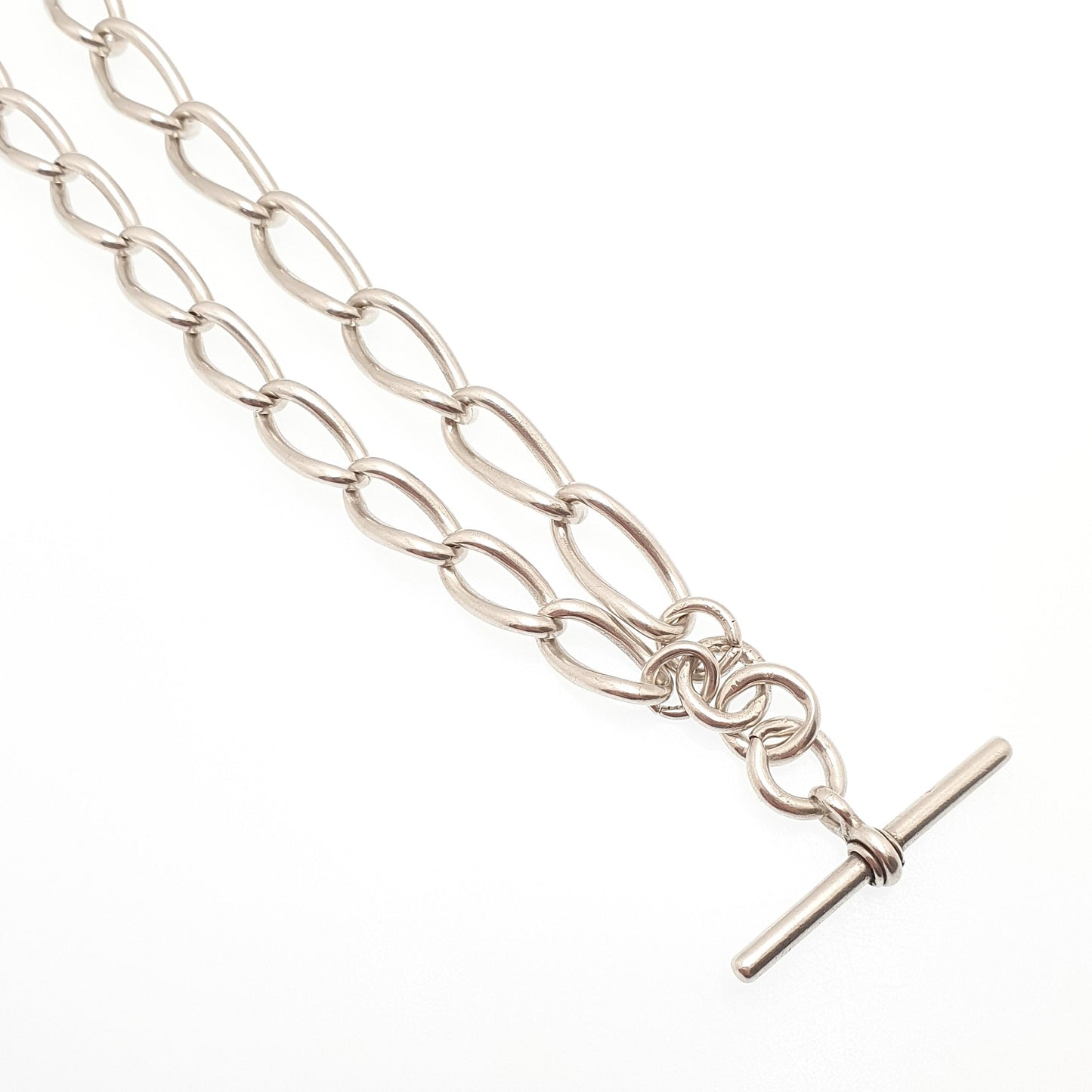 Antique Victorian Sterling Silver Albert Chain T Bar Necklace 85.89g 61cm 24" Curb Link Dog Clip Long Heavy 1899 Vintage Jewelry Jewellery