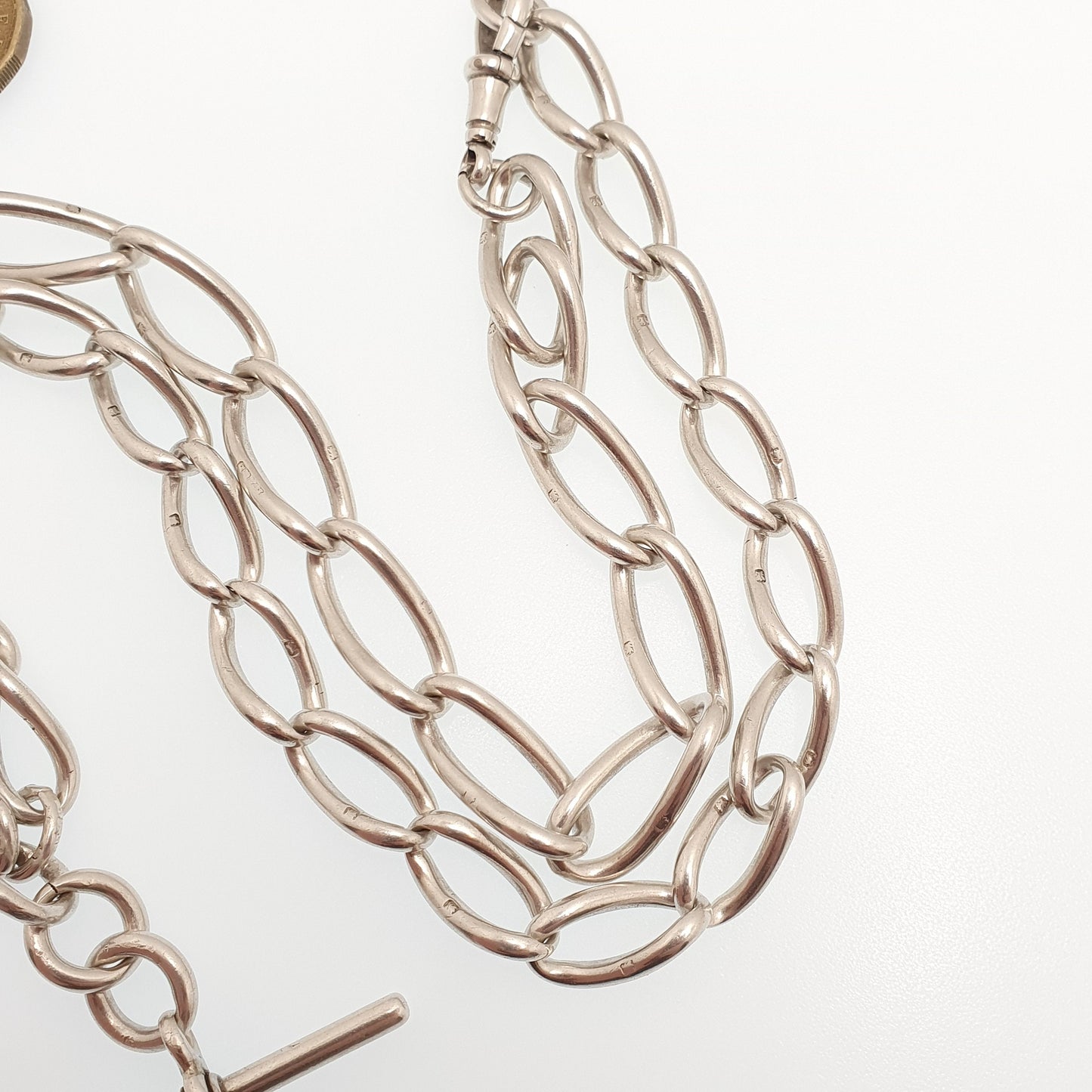 Antique Victorian Sterling Silver Albert Chain T Bar Necklace 85.89g 61cm 24" Curb Link Dog Clip Long Heavy 1899 Vintage Jewelry Jewellery