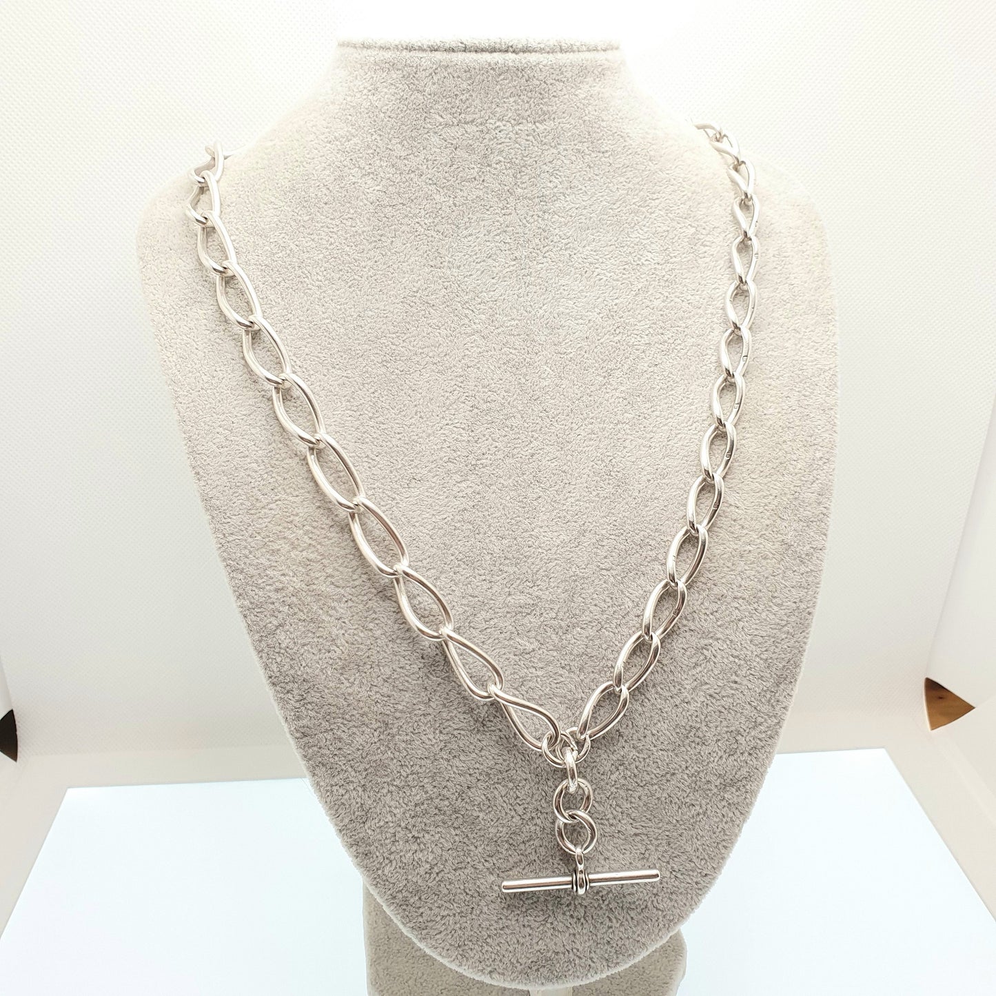 Antique Victorian Sterling Silver Albert Chain T Bar Necklace 85.89g 61cm 24" Curb Link Dog Clip Long Heavy 1899 Vintage Jewelry Jewellery