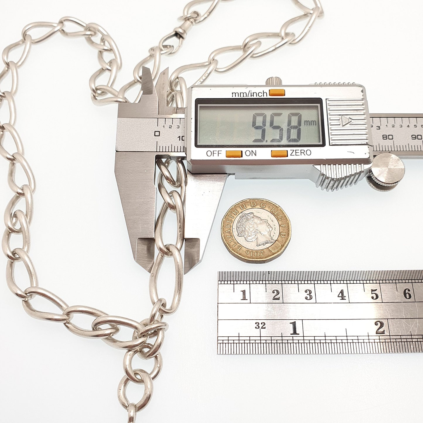 Antique Victorian Sterling Silver Albert Chain T Bar Necklace 85.89g 61cm 24" Curb Link Dog Clip Long Heavy 1899 Vintage Jewelry Jewellery