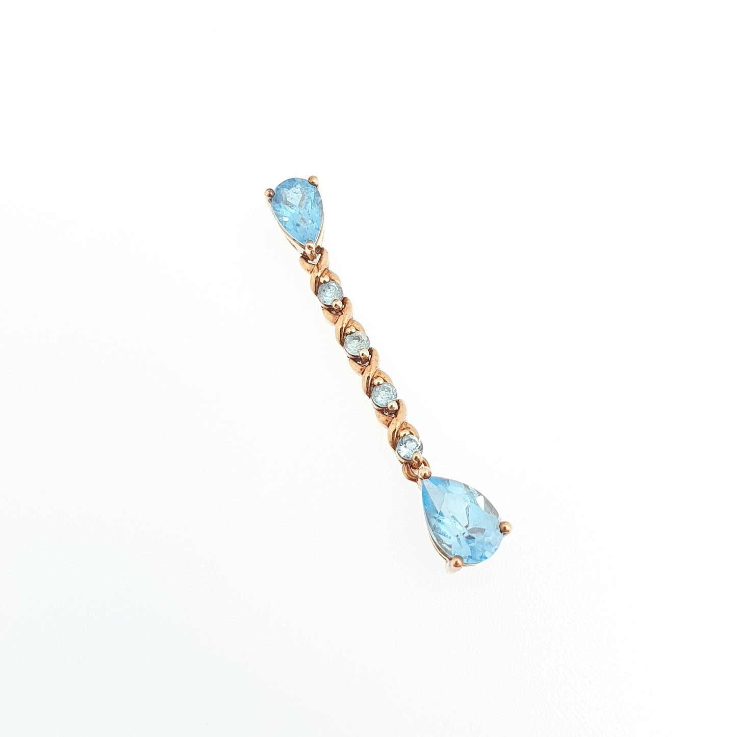 Vintage 9k 9ct Gold Swiss Topaz Necklace Pendant Aquamarine Style Blue Solid 375 Gemstone Hanging Pear Cut Retro Womens Jewelry Jewellery