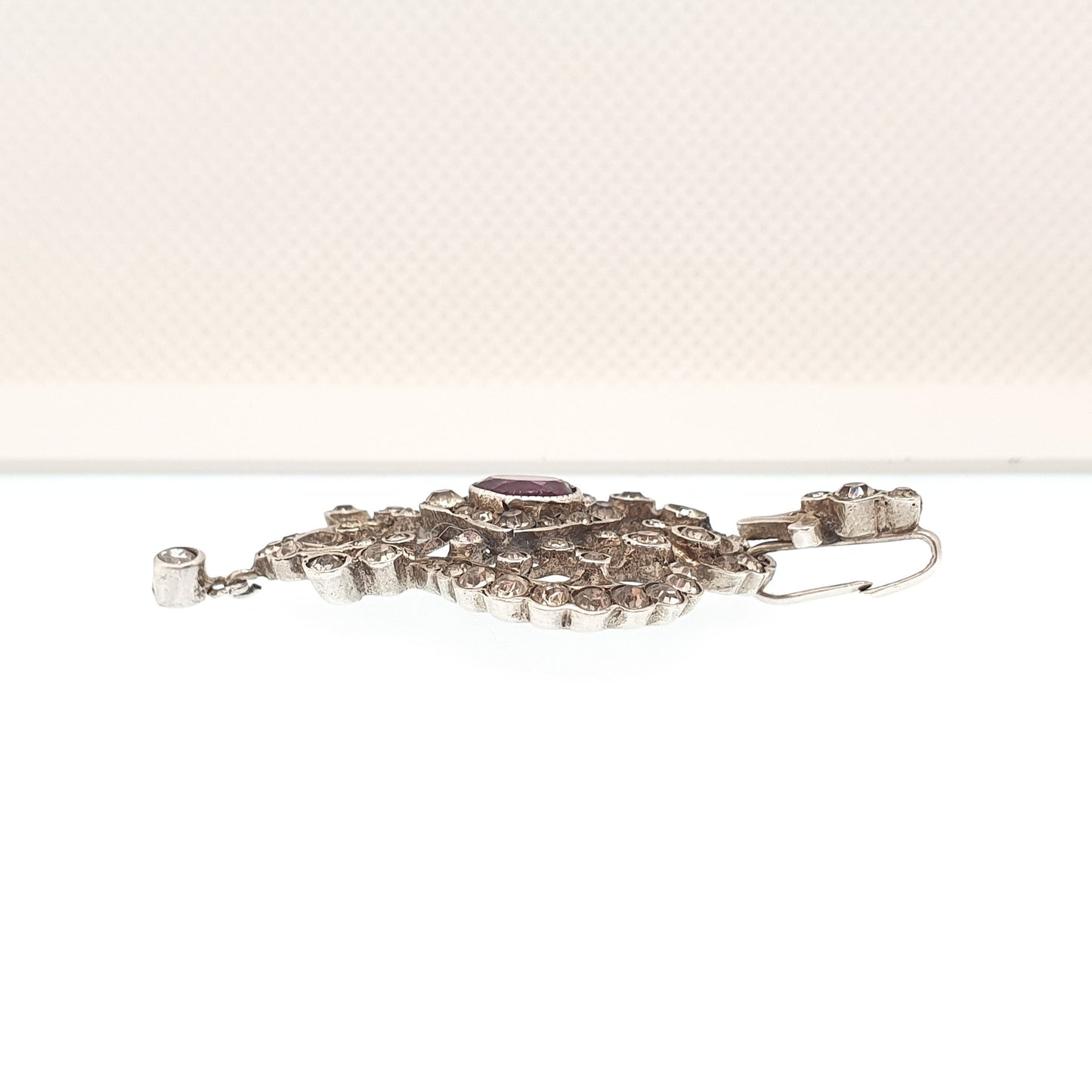 Antique Solid Silver Amethyst & Diamond Paste Pendant Necklace Foiled Pastes Cluster Edwardian Rare Vintage Womens Jewellery Jewelry