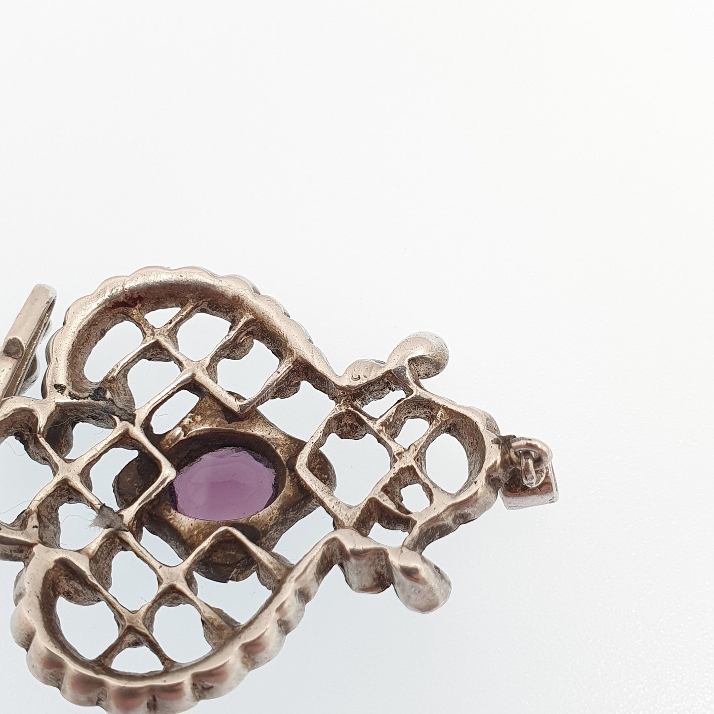 Antique Solid Silver Amethyst & Diamond Paste Pendant Necklace Foiled Pastes Cluster Edwardian Rare Vintage Womens Jewellery Jewelry