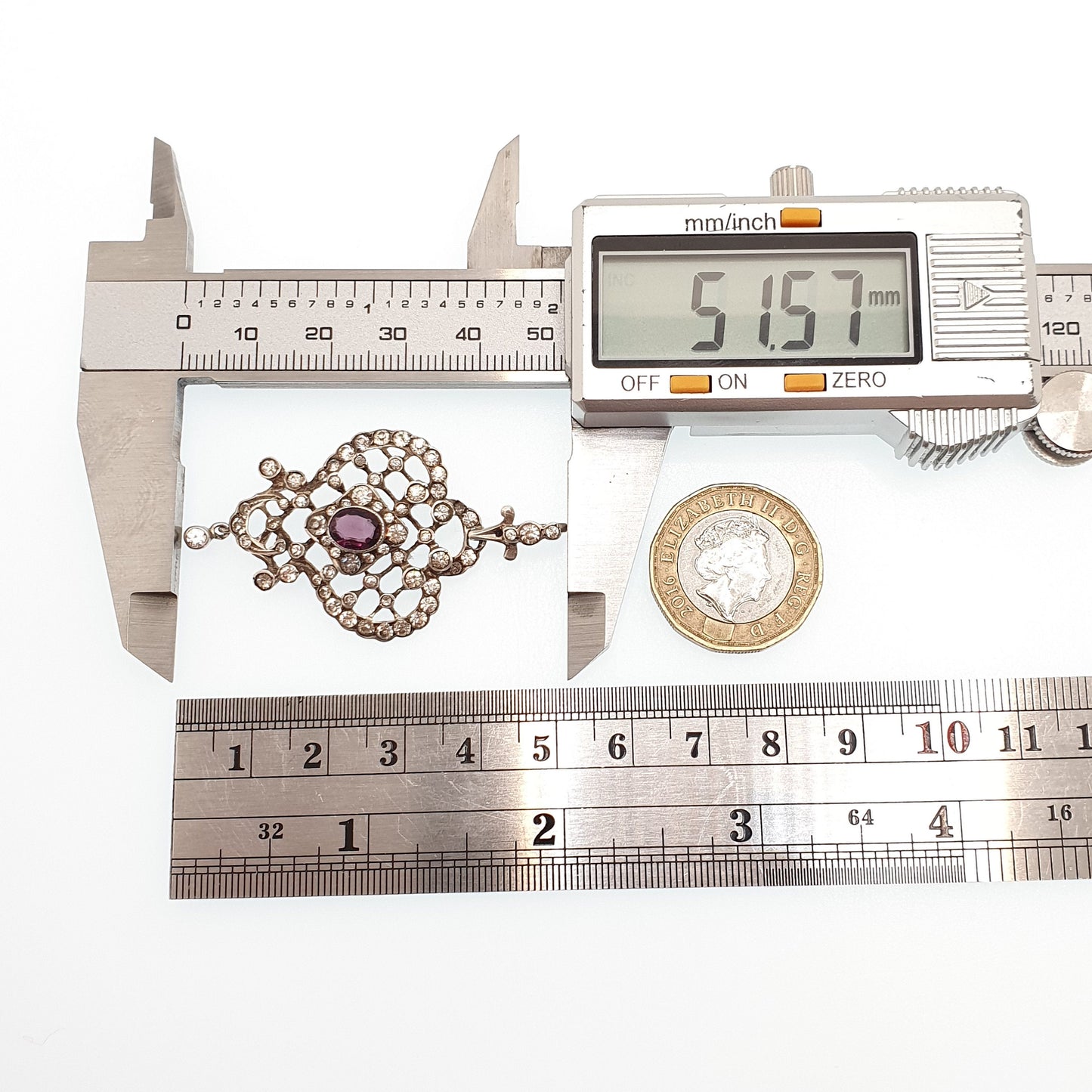 Antique Solid Silver Amethyst & Diamond Paste Pendant Necklace Foiled Pastes Cluster Edwardian Rare Vintage Womens Jewellery Jewelry