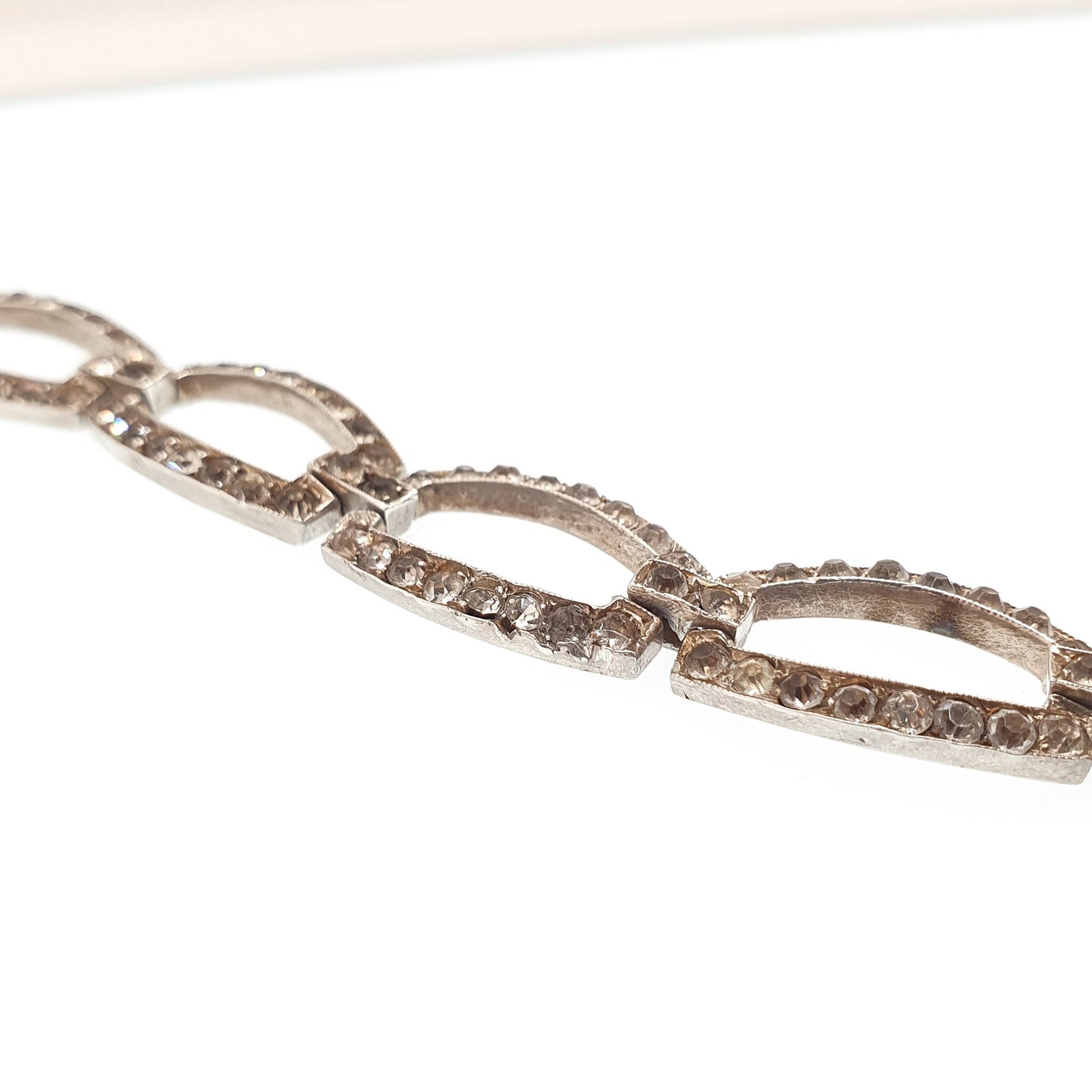 Antique Solid Silver Diamond Paste Bracelet Rectangular Links Genuine 1920s Vintage Art Deco Fancy Sparkly Cocktail Womens Jewelry Jewellery