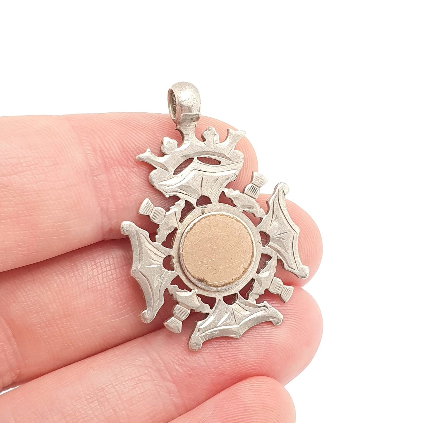 Antique Sterling Silver Victorian Shield Fob Pendant Maltese Cross Necklace Rose Gold Hallmark Albert Pocket Watch Womens Jewelry Jewellery