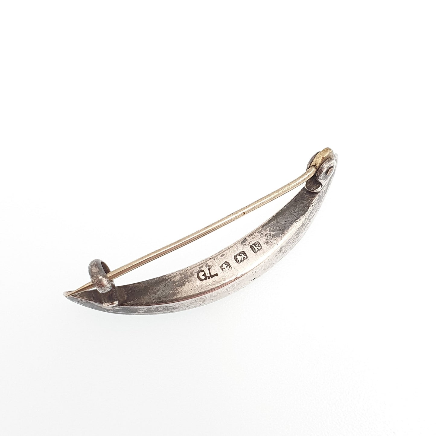 Antique Crescent Moon Sterling Silver Brooch Diamond Paste 1909 Hallmarked Fine Estate Vintage Edwardian Solid Womens Jewelry Jewellery