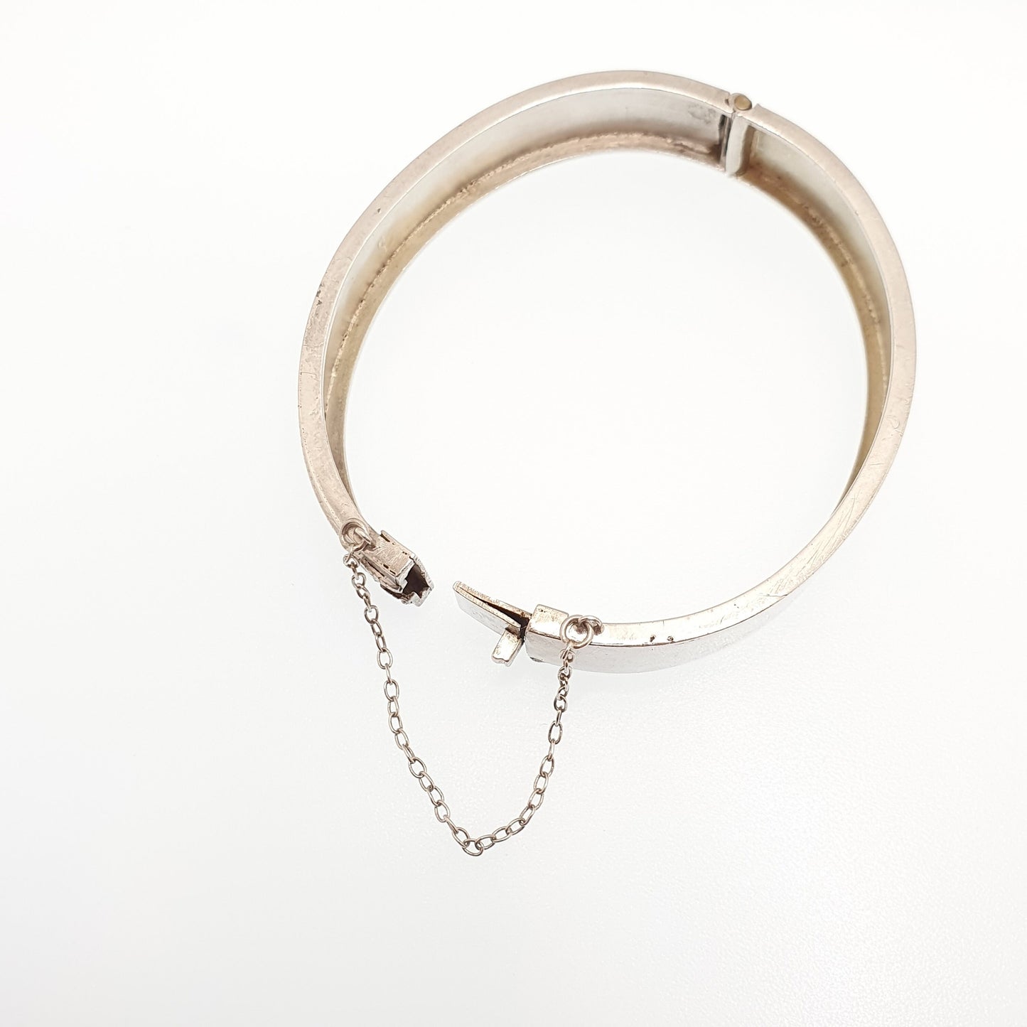 Antique Victorian Sterling Silver Snap Bangle Bracelet 1884 Hallmark Wave Scroll Pattern 16.79g Rare Vintage Womens Jewelry Jewellery