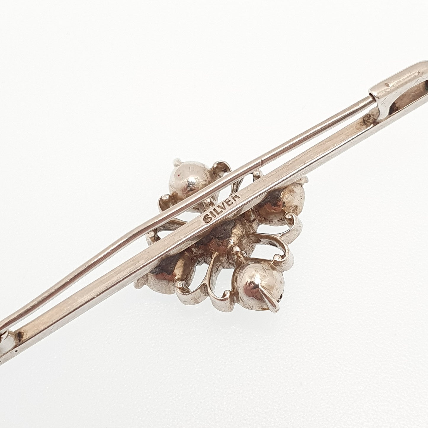 Antique Solid Silver Diamond Paste Brooch Art Deco Cross Cruciform Sparkly Bar Pin 1920s Foiled Fine Estate Vintage Womens Jewellery Jewelry