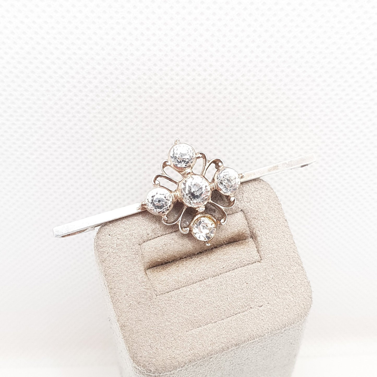 Antique Solid Silver Diamond Paste Brooch Art Deco Cross Cruciform Sparkly Bar Pin 1920s Foiled Fine Estate Vintage Womens Jewellery Jewelry