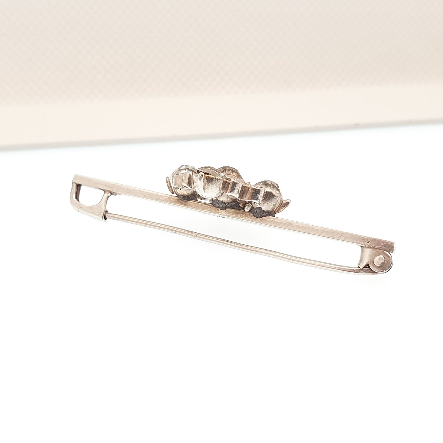 Antique Solid Silver Diamond Paste Brooch Art Deco Cross Cruciform Sparkly Bar Pin 1920s Foiled Fine Estate Vintage Womens Jewellery Jewelry