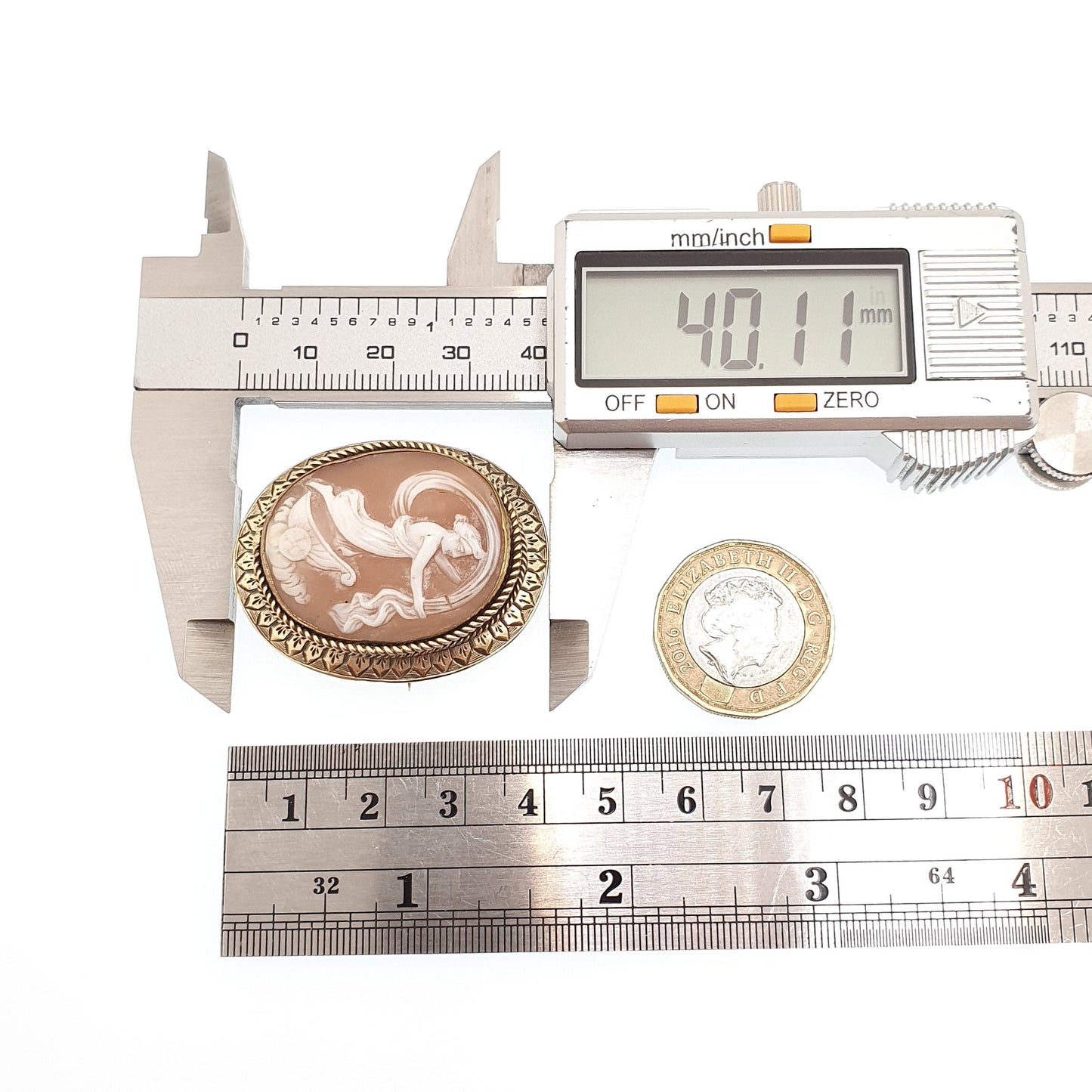 Antique Solid Silver Cameo Brooch Goddess Chariot Grace Victorian Gold Vermeil Gilt Frame Large Big Shell Unique Vintage Jewelry Jewellery