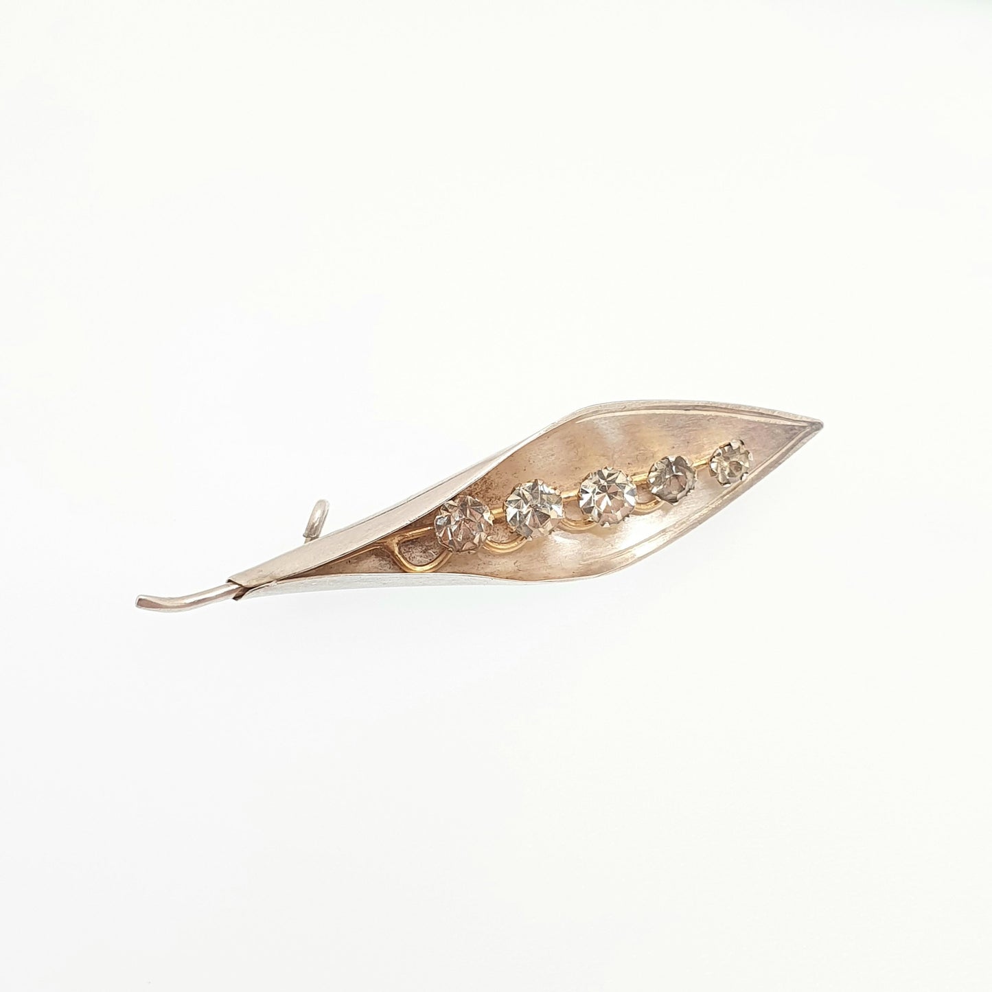 Antique Sterling Silver Leaf Brooch Diamond Paste 1921 Hallmarked Art Deco Sparkly Leaves Genuine Solid 925 Jewellery Ladies Womens Jewelry