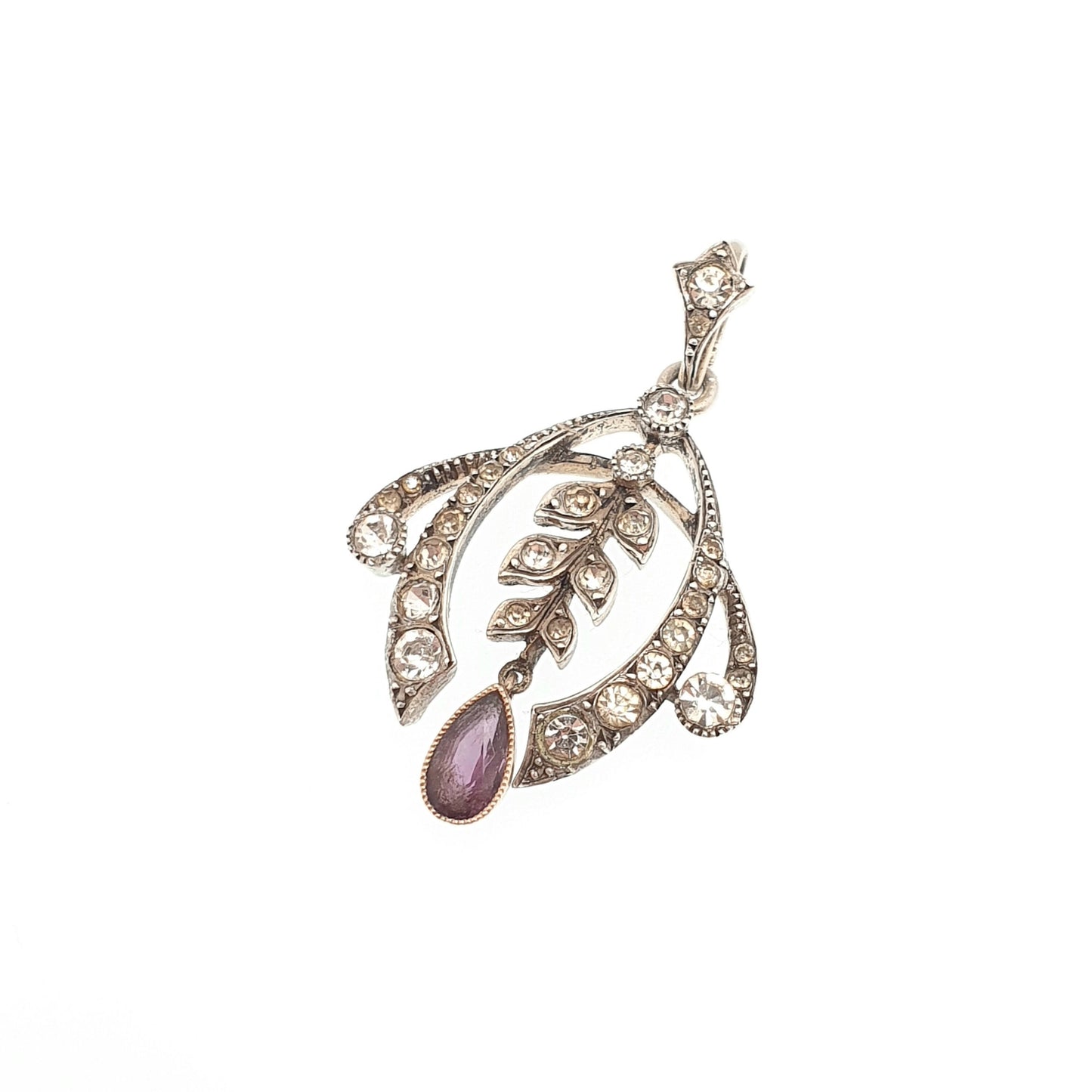 Antique Sterling Silver Amethyst Paste Pendant Edwardian Diamond Pastes Necklace Foiled Cluster Fine Estate Rare Vintage Jewellery Jewelry