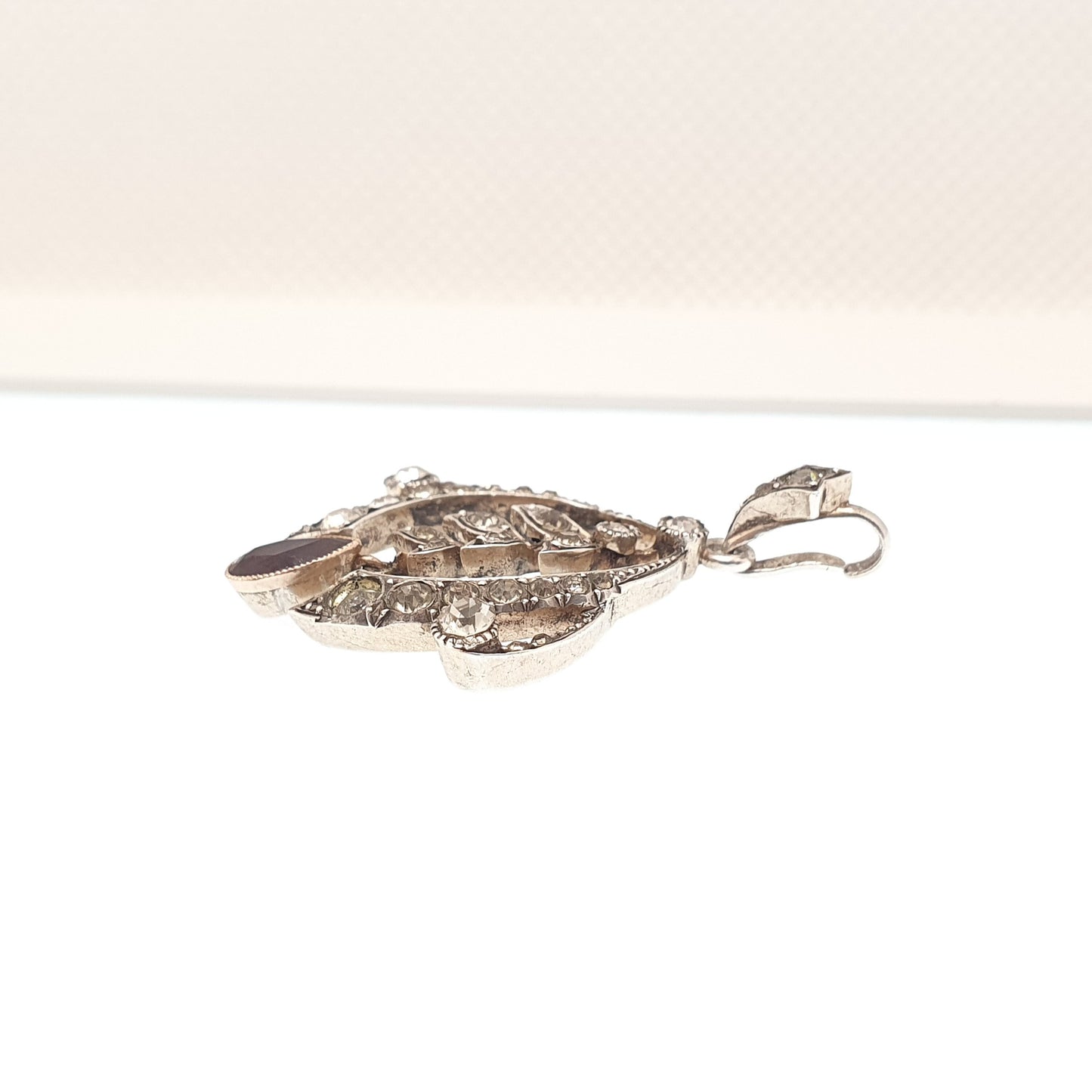 Antique Sterling Silver Amethyst Paste Pendant Edwardian Diamond Pastes Necklace Foiled Cluster Fine Estate Rare Vintage Jewellery Jewelry
