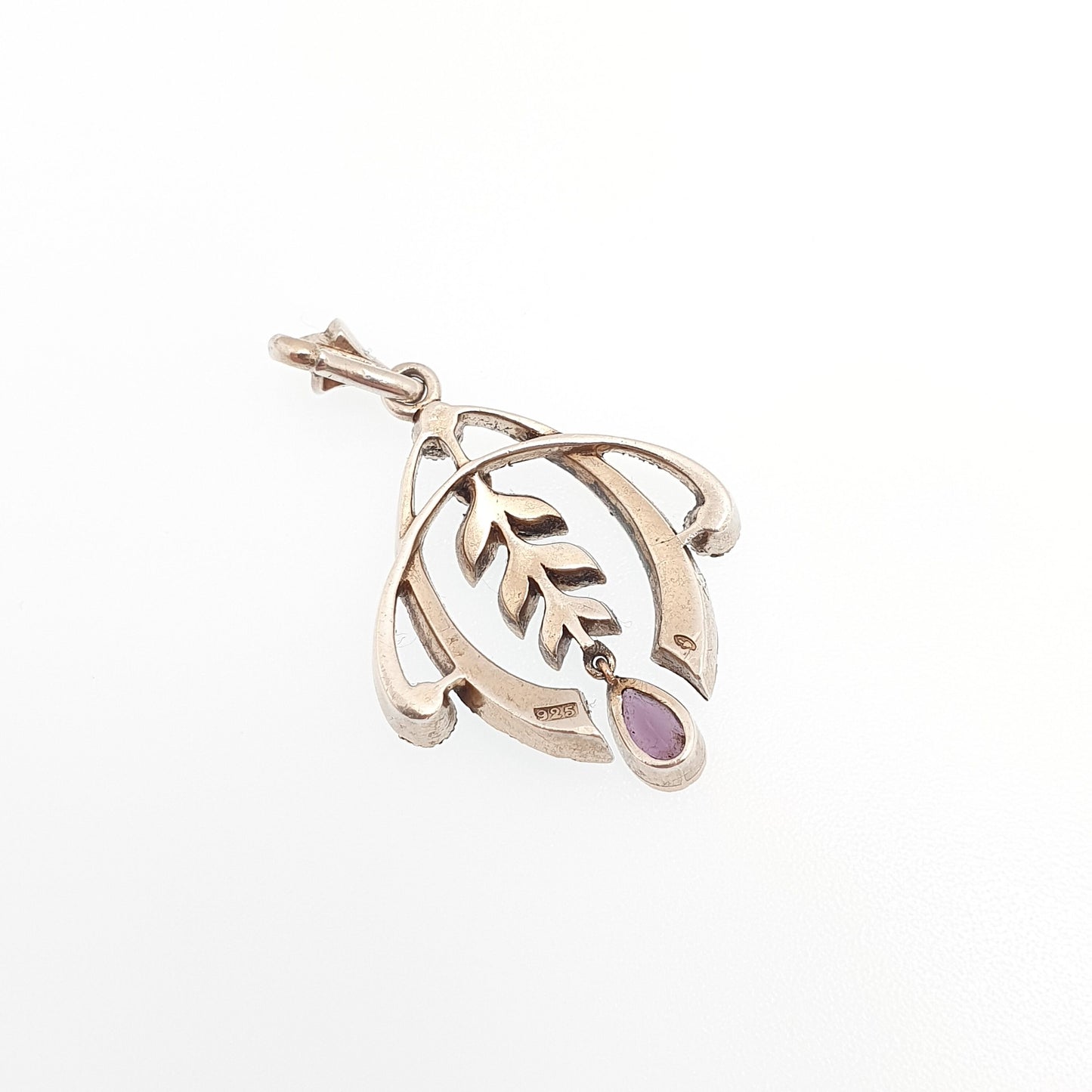 Antique Sterling Silver Amethyst Paste Pendant Edwardian Diamond Pastes Necklace Foiled Cluster Fine Estate Rare Vintage Jewellery Jewelry