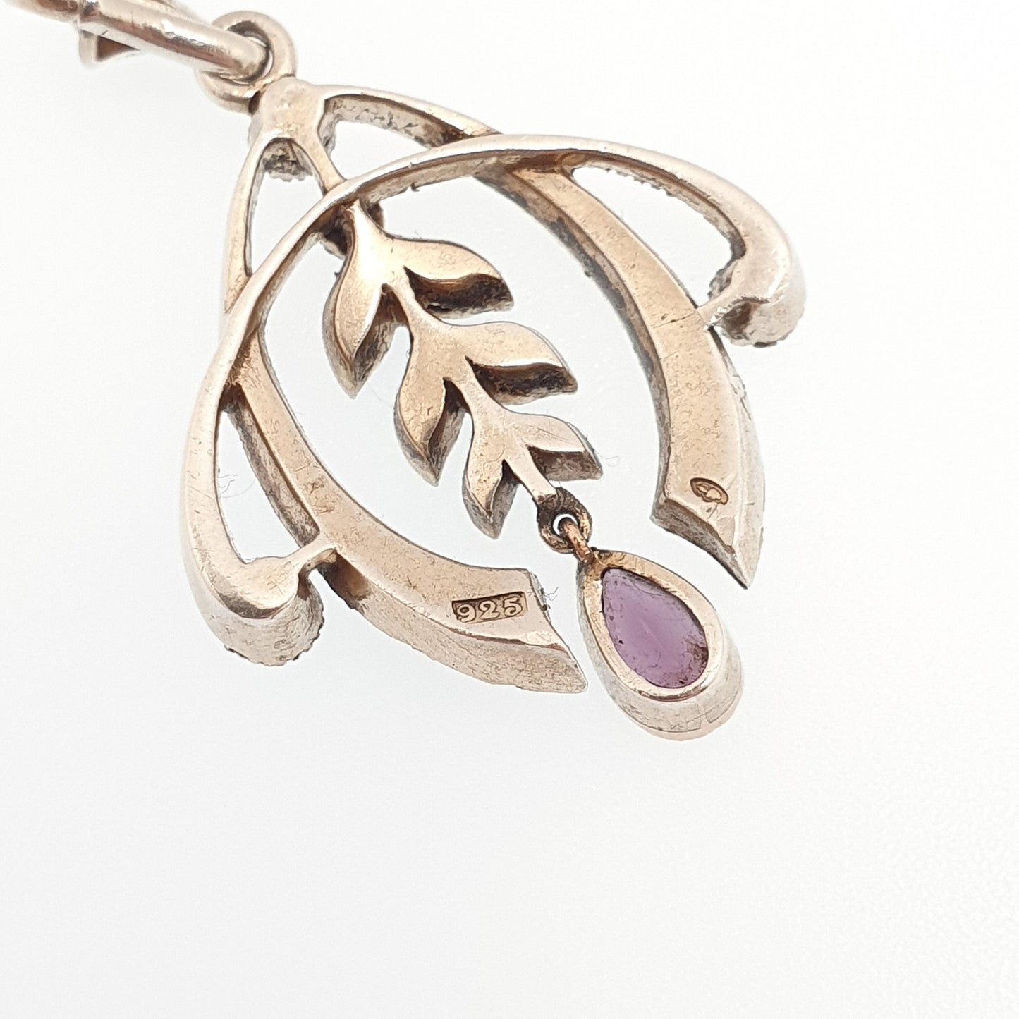 Antique Sterling Silver Amethyst Paste Pendant Edwardian Diamond Pastes Necklace Foiled Cluster Fine Estate Rare Vintage Jewellery Jewelry
