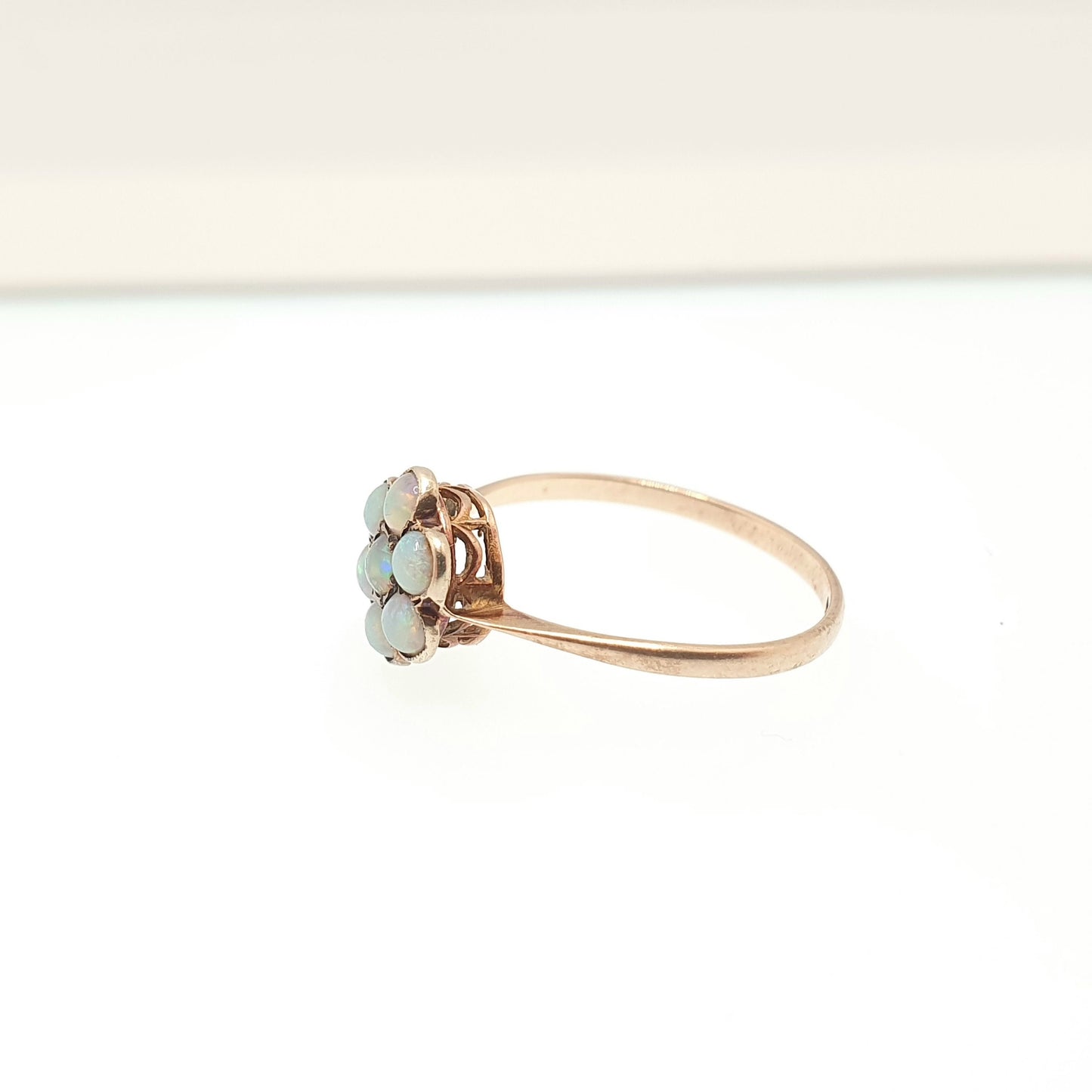 Antique 9ct 9kt Gold Opal Ring Cluster Halo Solid 375 Vintage Blue Fire Genuine Gemstone Domed Rare Fine Estate Jewelry Jewellery Womens