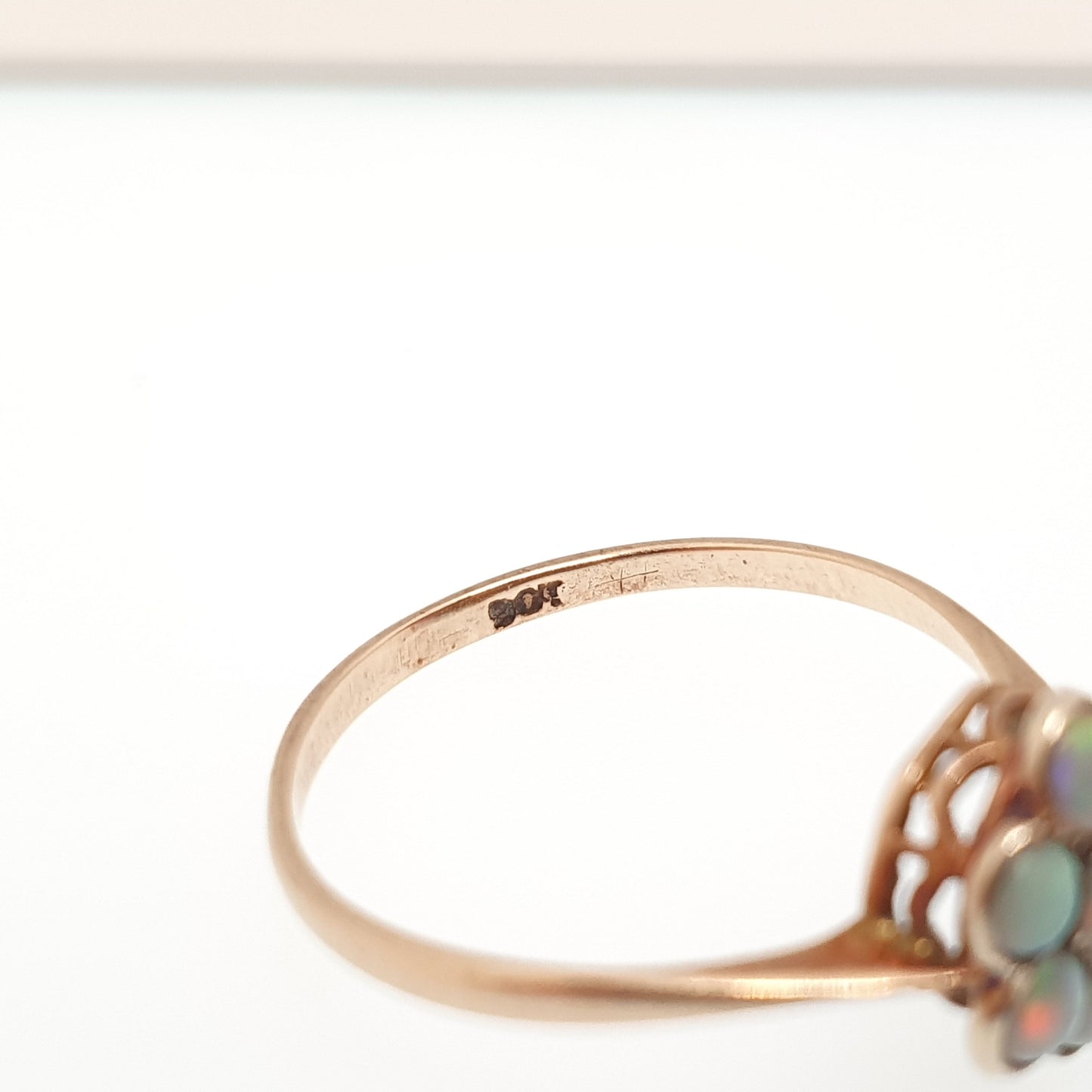 Antique 9ct 9kt Gold Opal Ring Cluster Halo Solid 375 Vintage Blue Fire Genuine Gemstone Domed Rare Fine Estate Jewelry Jewellery Womens