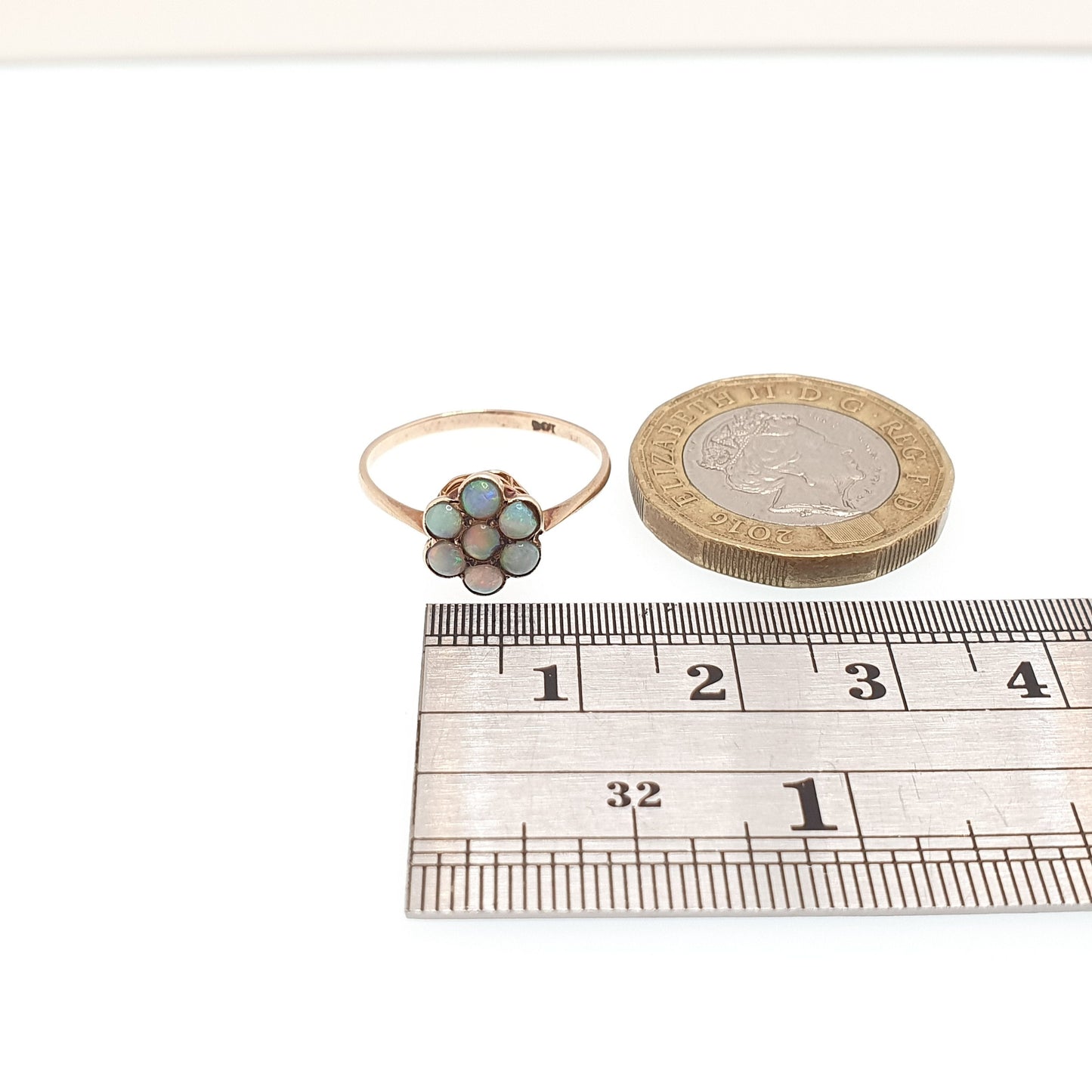 Antique 9ct 9kt Gold Opal Ring Cluster Halo Solid 375 Vintage Blue Fire Genuine Gemstone Domed Rare Fine Estate Jewelry Jewellery Womens
