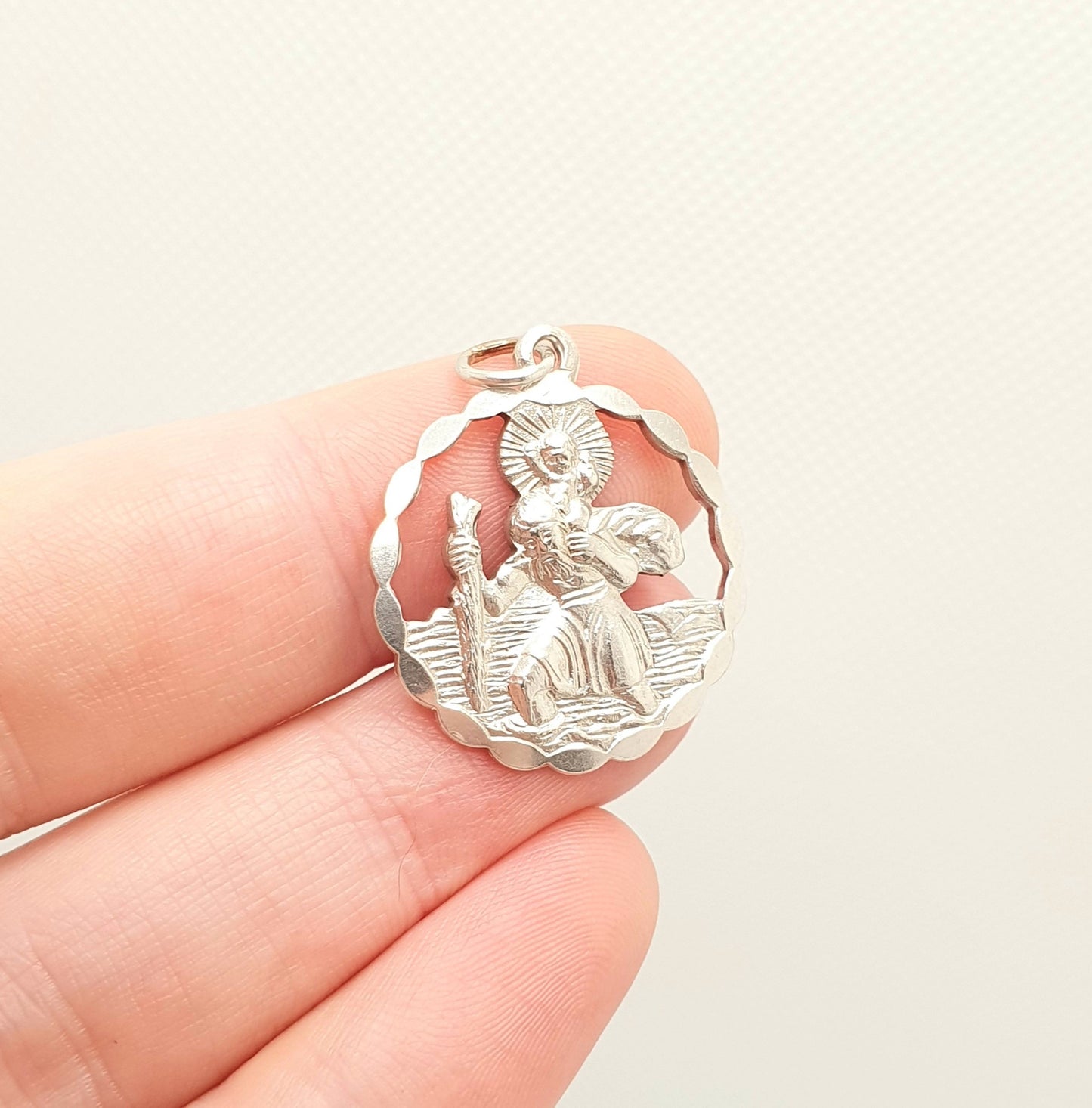 Vintage GEORG JENSEN St Christopher Sterling Silver Pendant Necklace Cut Out Silhouette GJ Ltd Saint Retro 1970s Jewellery Jewelry