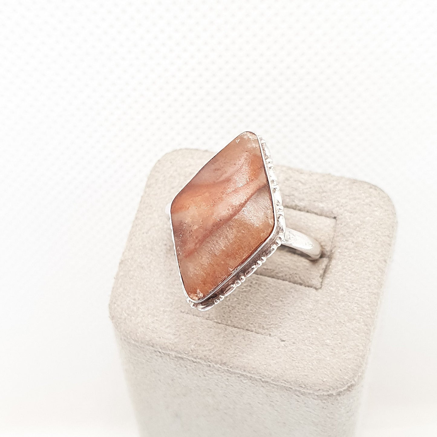 Antique Solid Silver Quartz Ring Red Pink Genuine Real Gemstone Art Deco Kite Large Big 1920s Womens Ladies Old Vintage Jewelry Jewellery