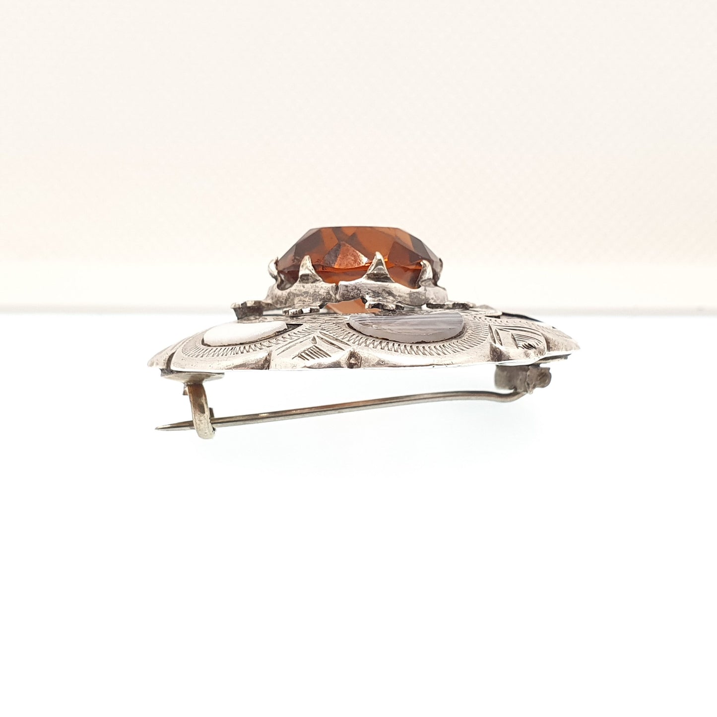 Antique Sterling Silver Scottish Brooch Citrine Paste Blue Lace Agate Victorian Cairngorm Solid 925 Vintage Celtic Womens Jewelry Jewellery