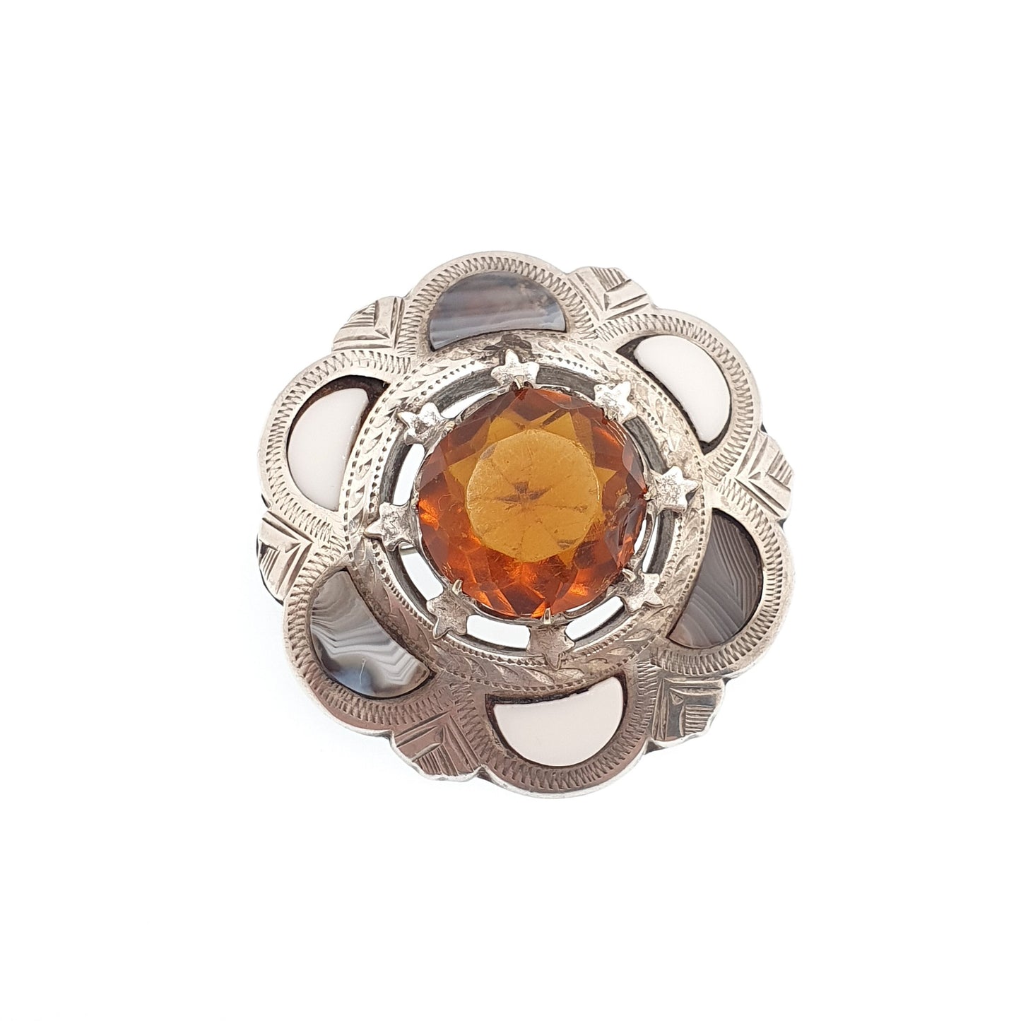 Antique Sterling Silver Scottish Brooch Citrine Paste Blue Lace Agate Victorian Cairngorm Solid 925 Vintage Celtic Womens Jewelry Jewellery